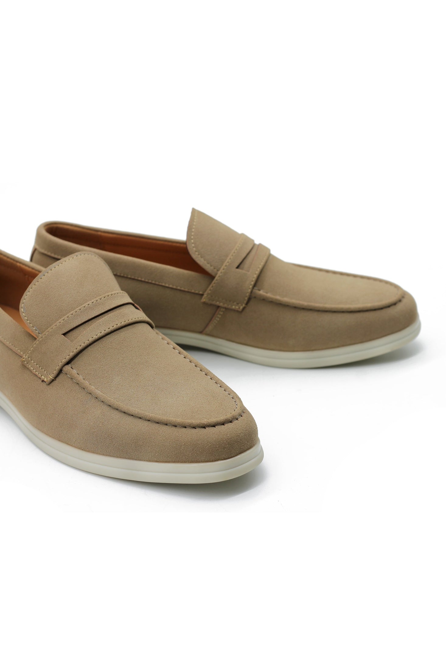 Sand Faux Suede Penny Loafers Lightweight Summer Slip-Ons