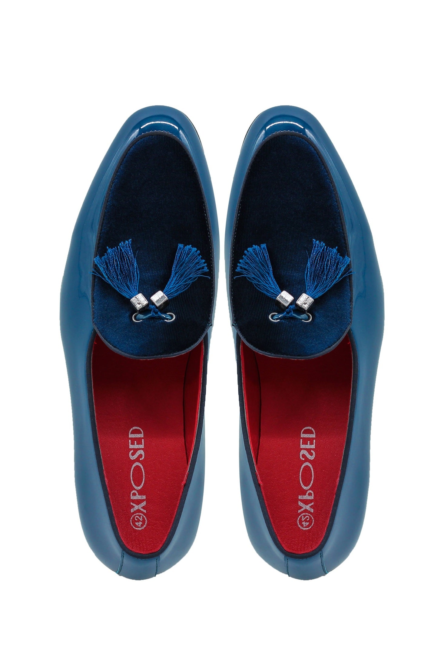 Men’s Shiny Patent Tassel Loafers Velvet Upper Faux Leather Wedding Dress Shoes