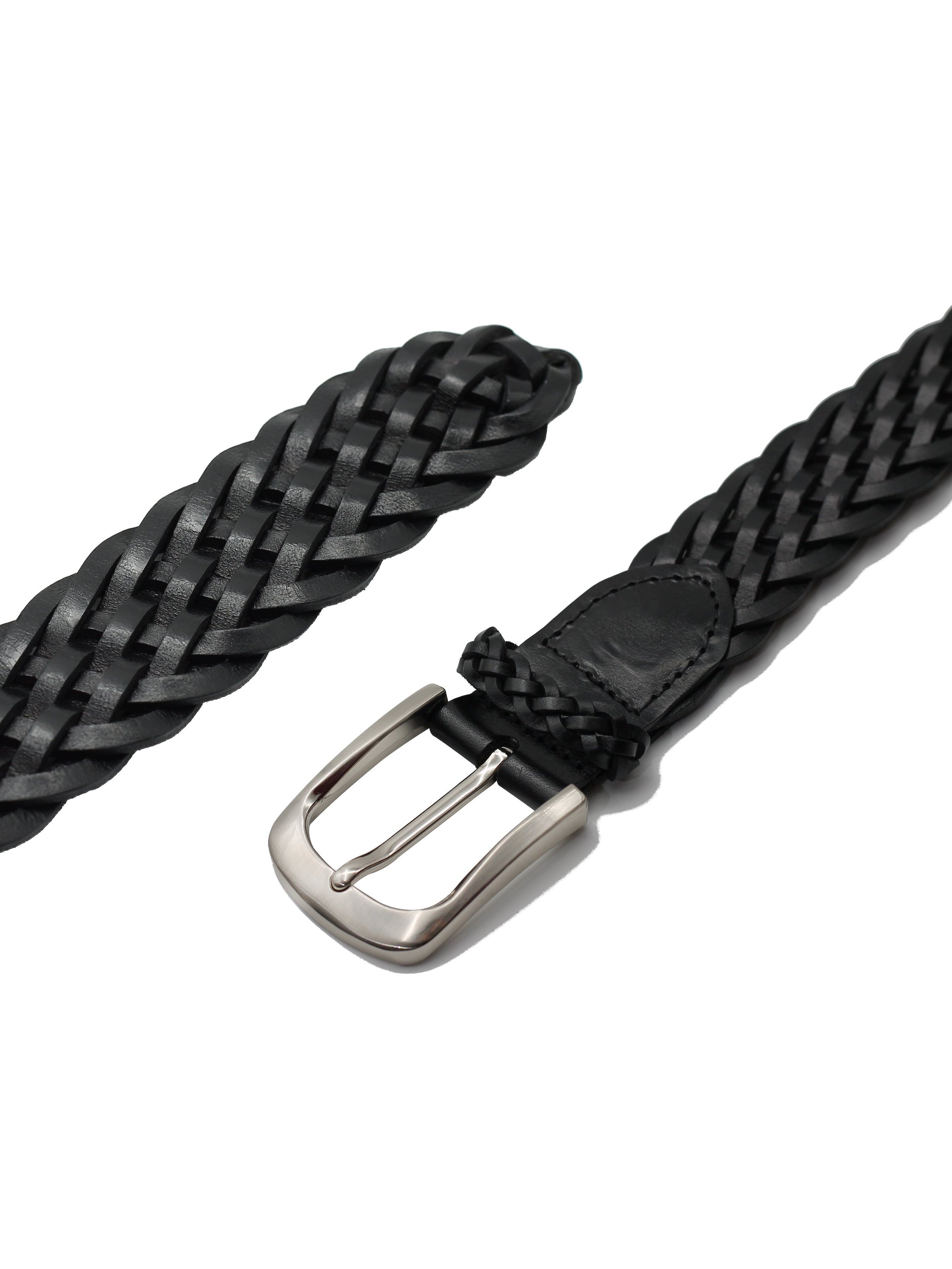 BLACK WOVEN LEATHER BELT