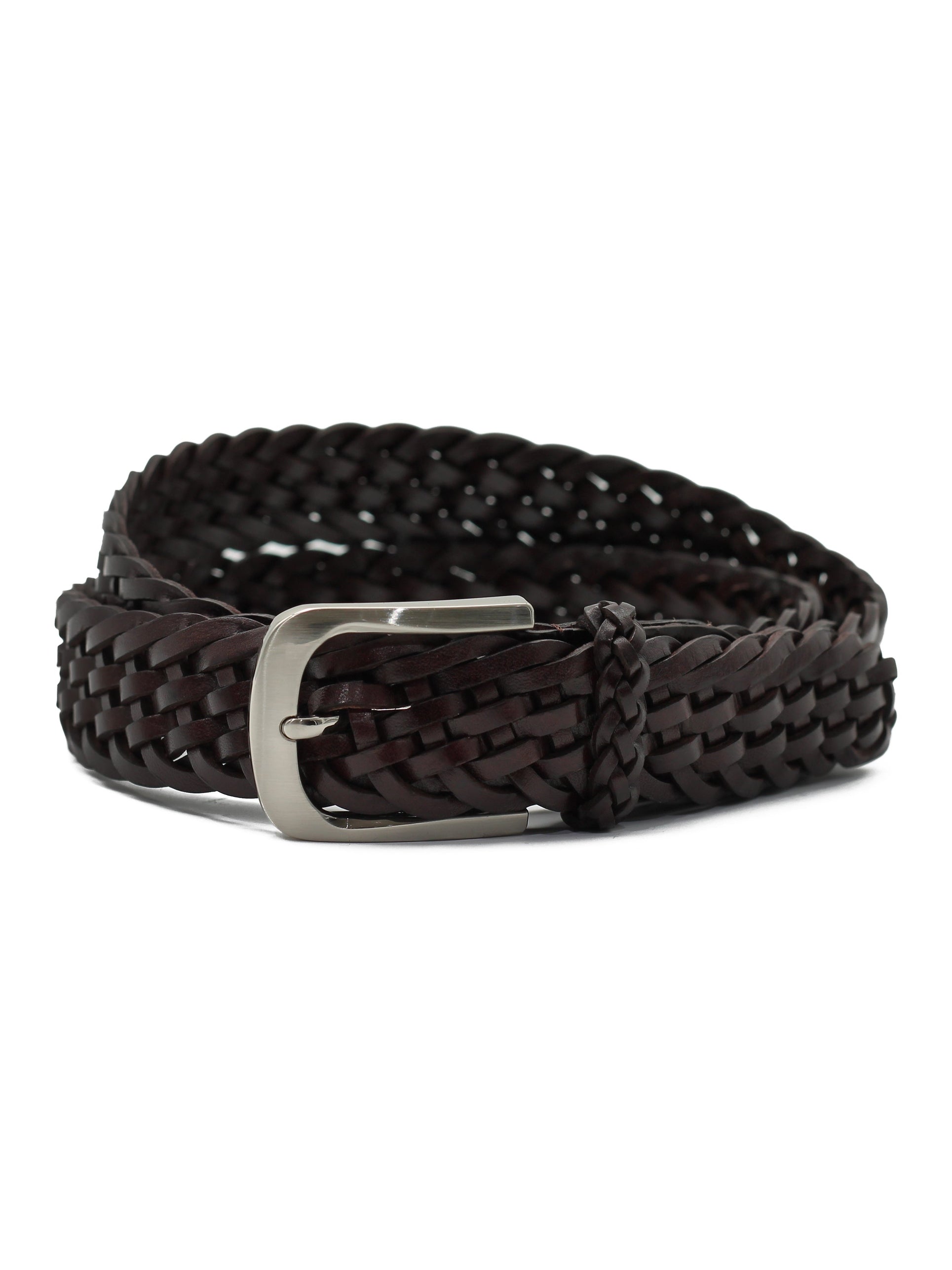 BROWN WOVEN LEATHER BELT