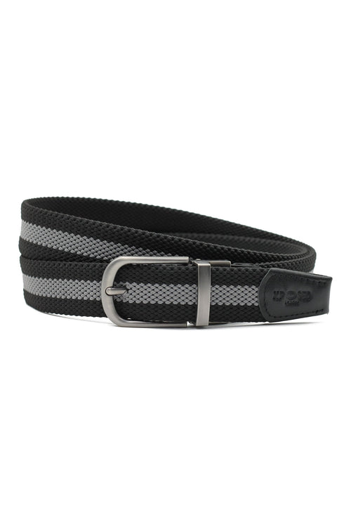 BLACK & GREY STRIPE REVERSIBLE STRETCH BELT
