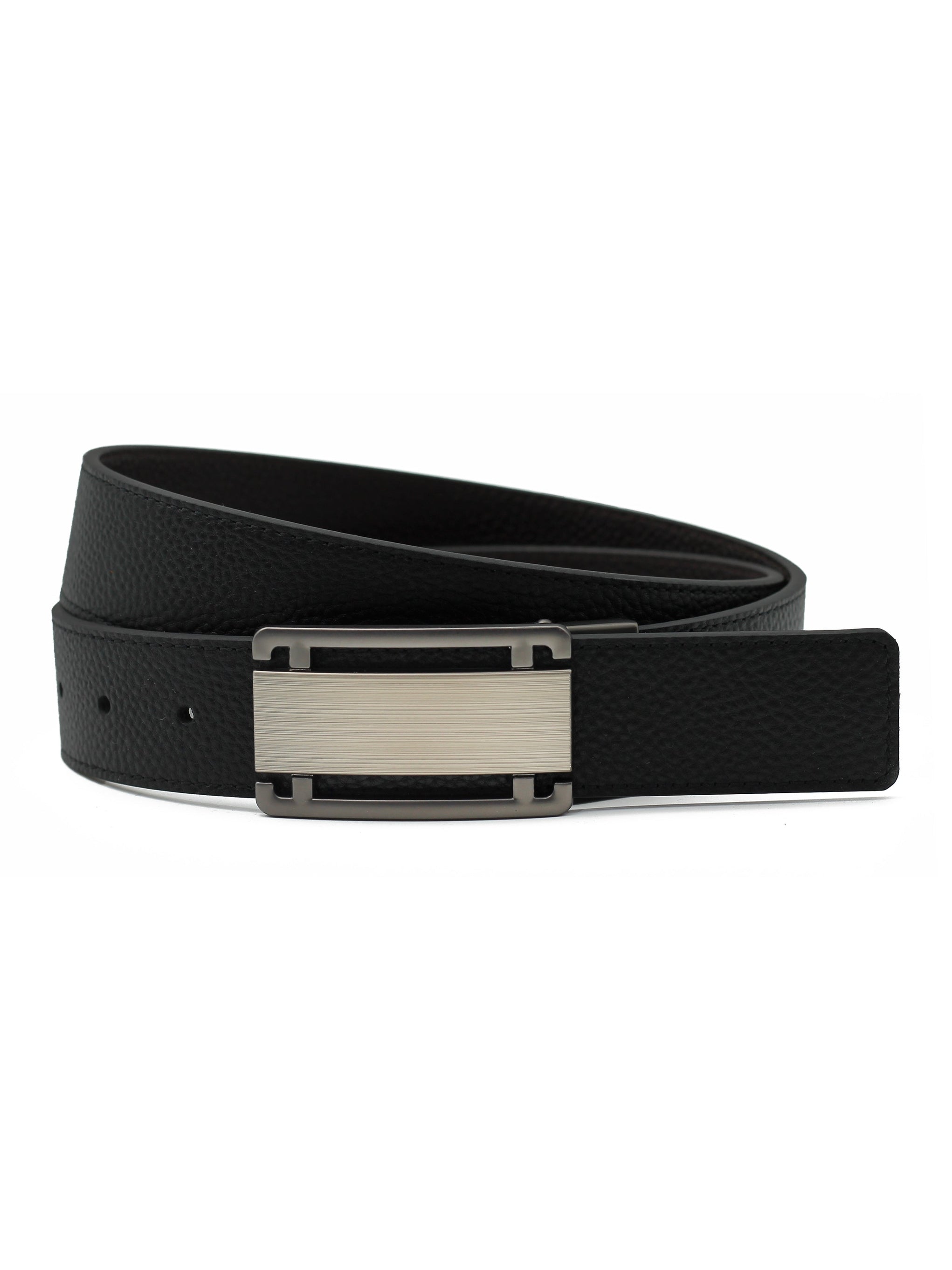 BLACK & BROWN GRAIN LEATHER PIN BUCKLE REVERSIBLE BELT