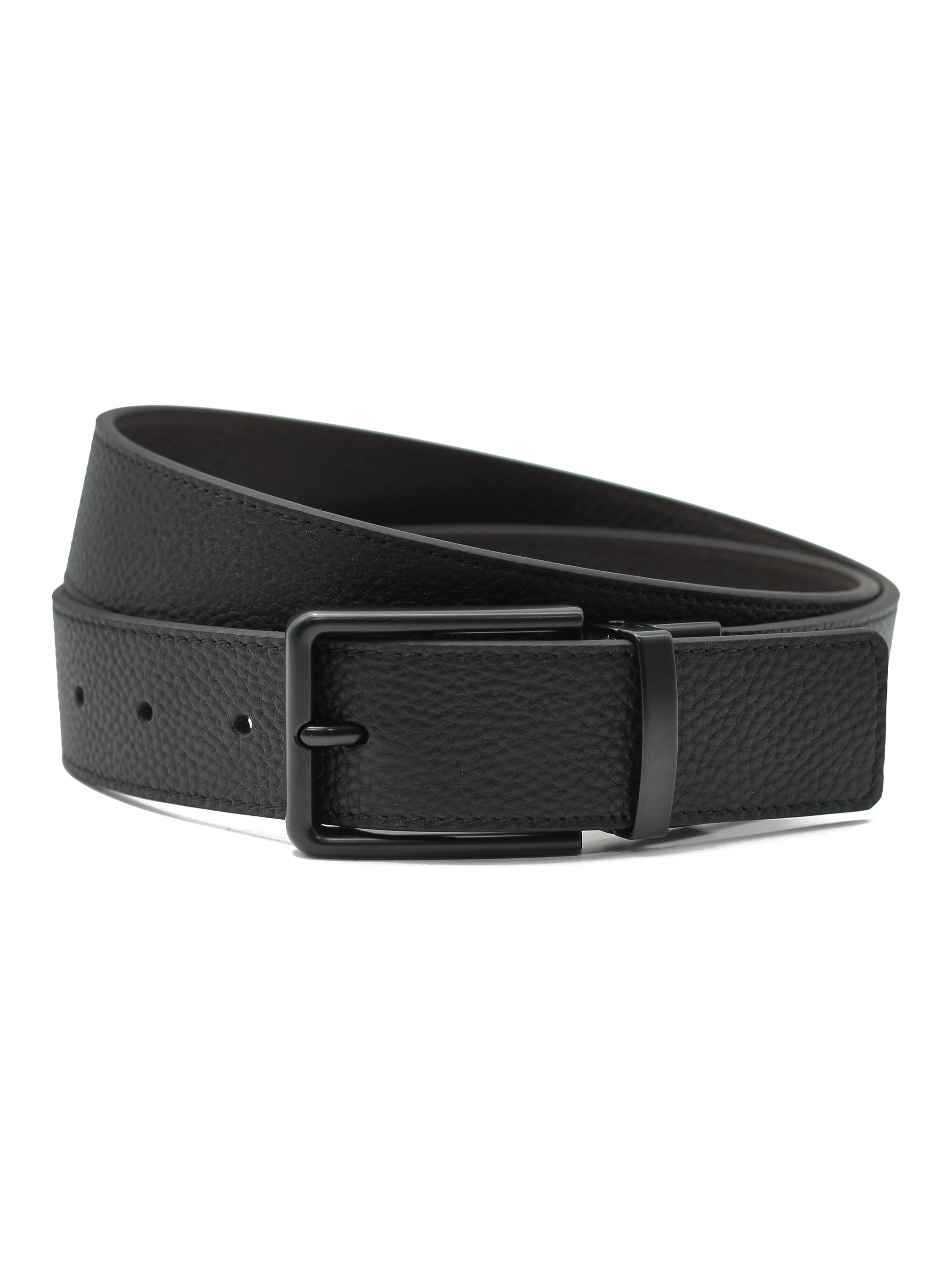 BLACK FULL GRAIN LEATHER REVERSIBLE BELT