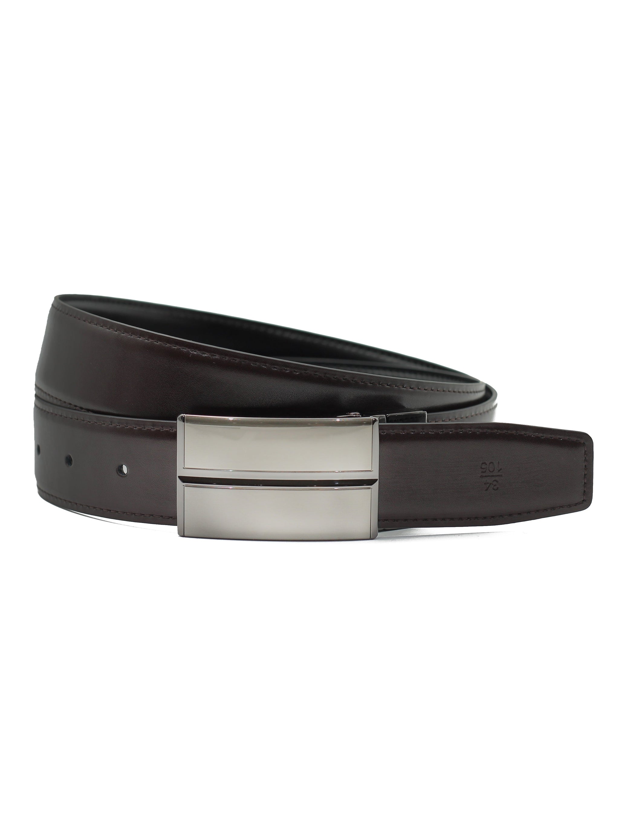 BLACK & BROWN LEATHER PIN BUCKLE REVERSIBLE BELT