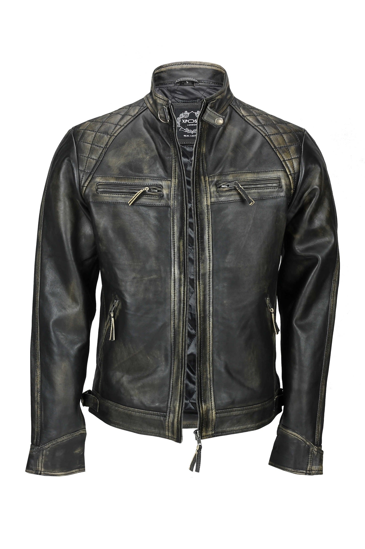 QUILTED BIKER LEATHER JACKET