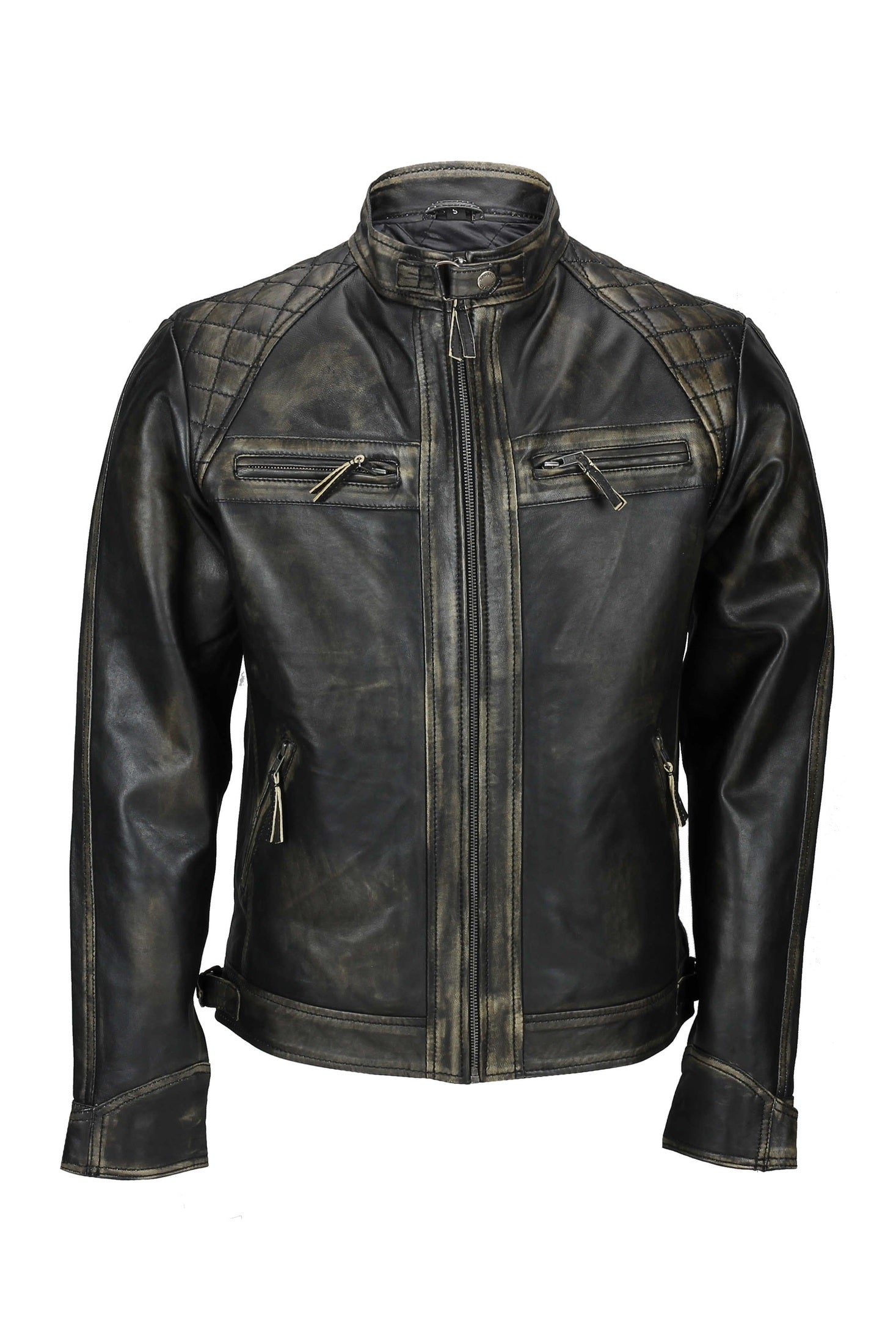 QUILTED BIKER LEATHER JACKET