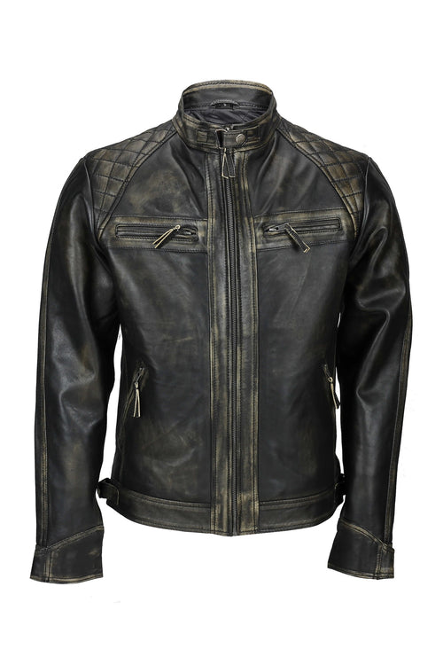 QUILTED BIKER LEATHER JACKET