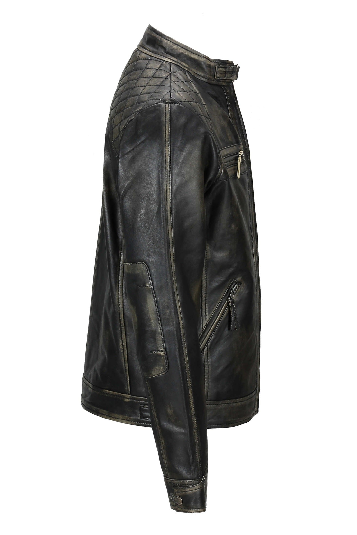 QUILTED BIKER LEATHER JACKET