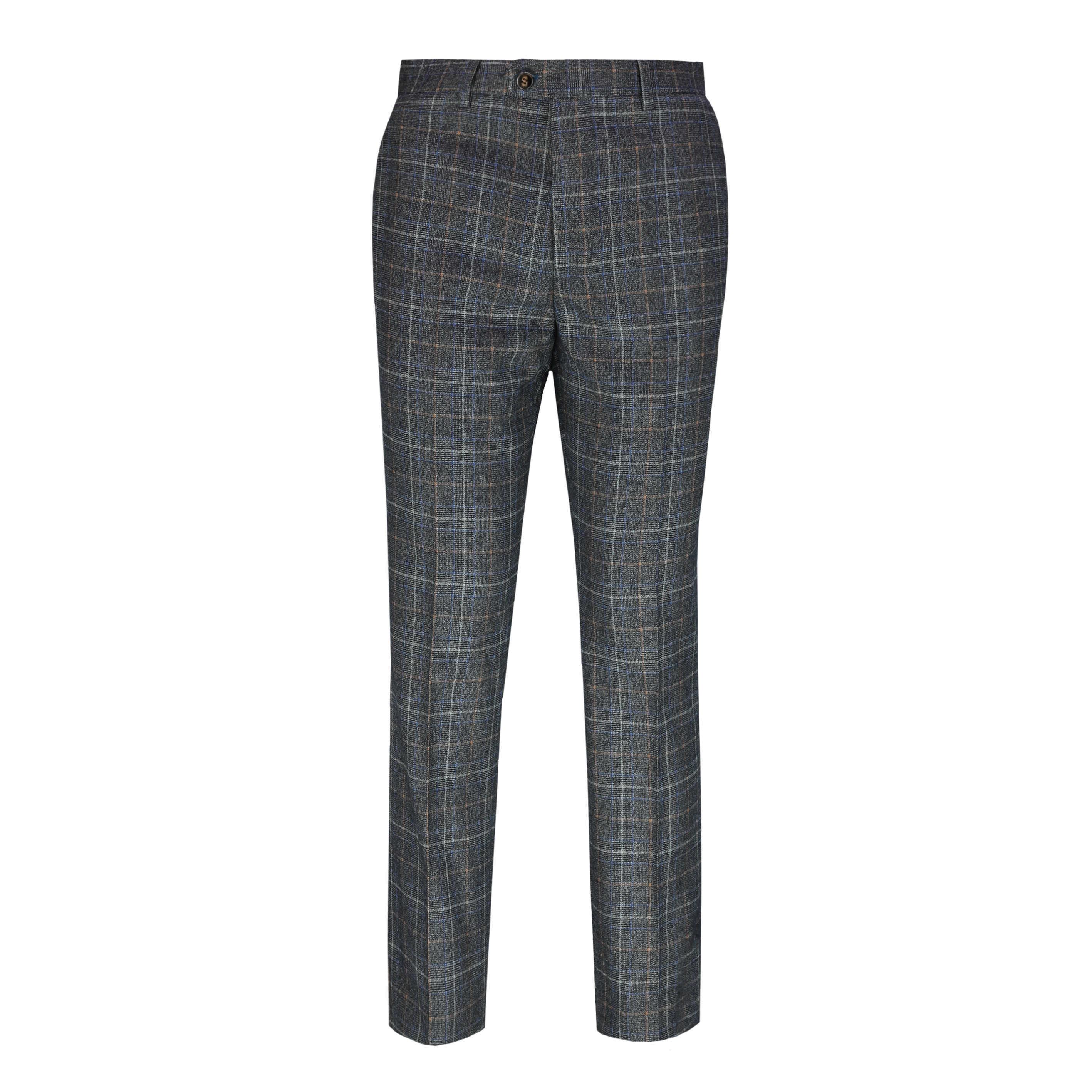 Hugo - Mens Grey Tweed Herringbone Check Trousers