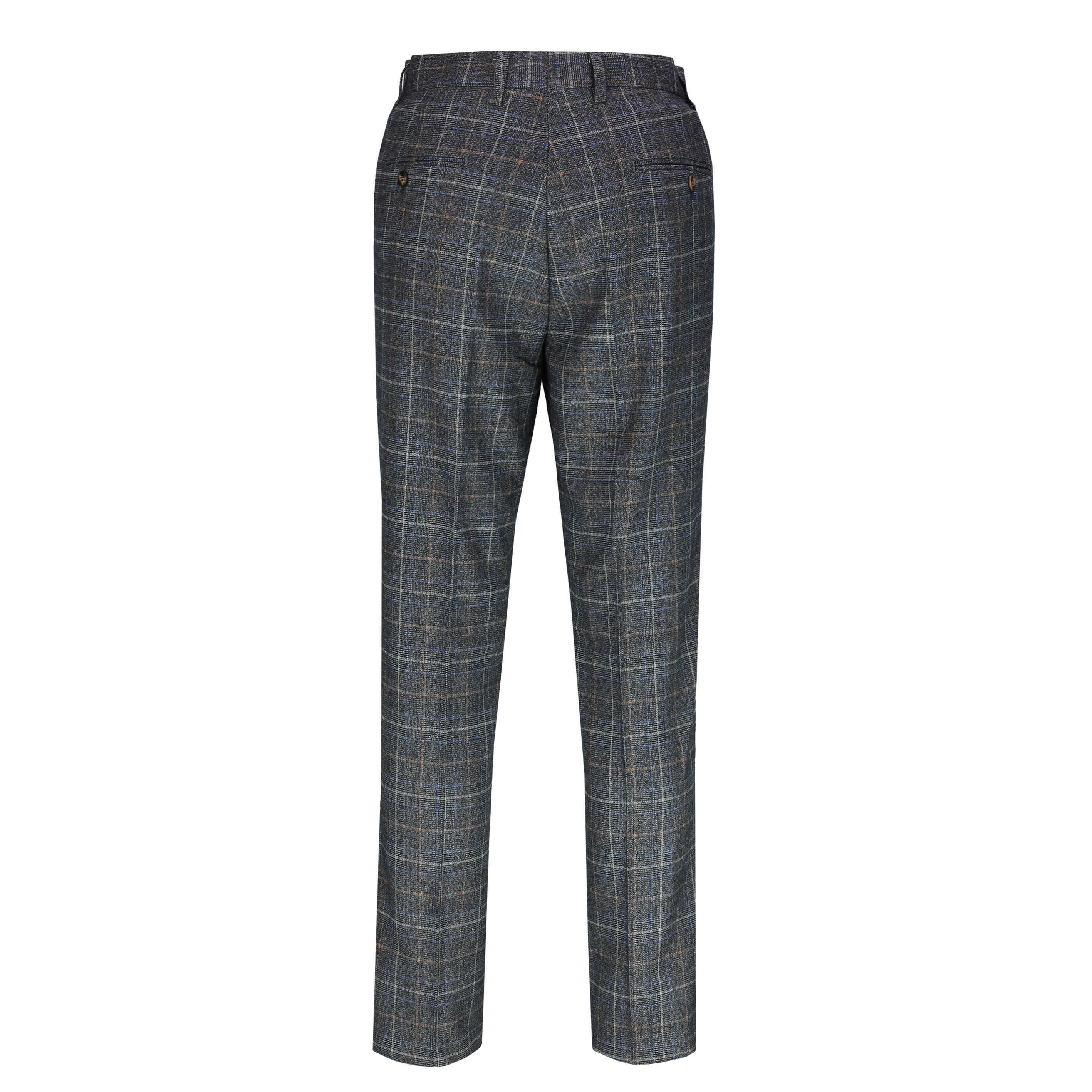 Hugo - Mens Grey Tweed Herringbone Check Trousers