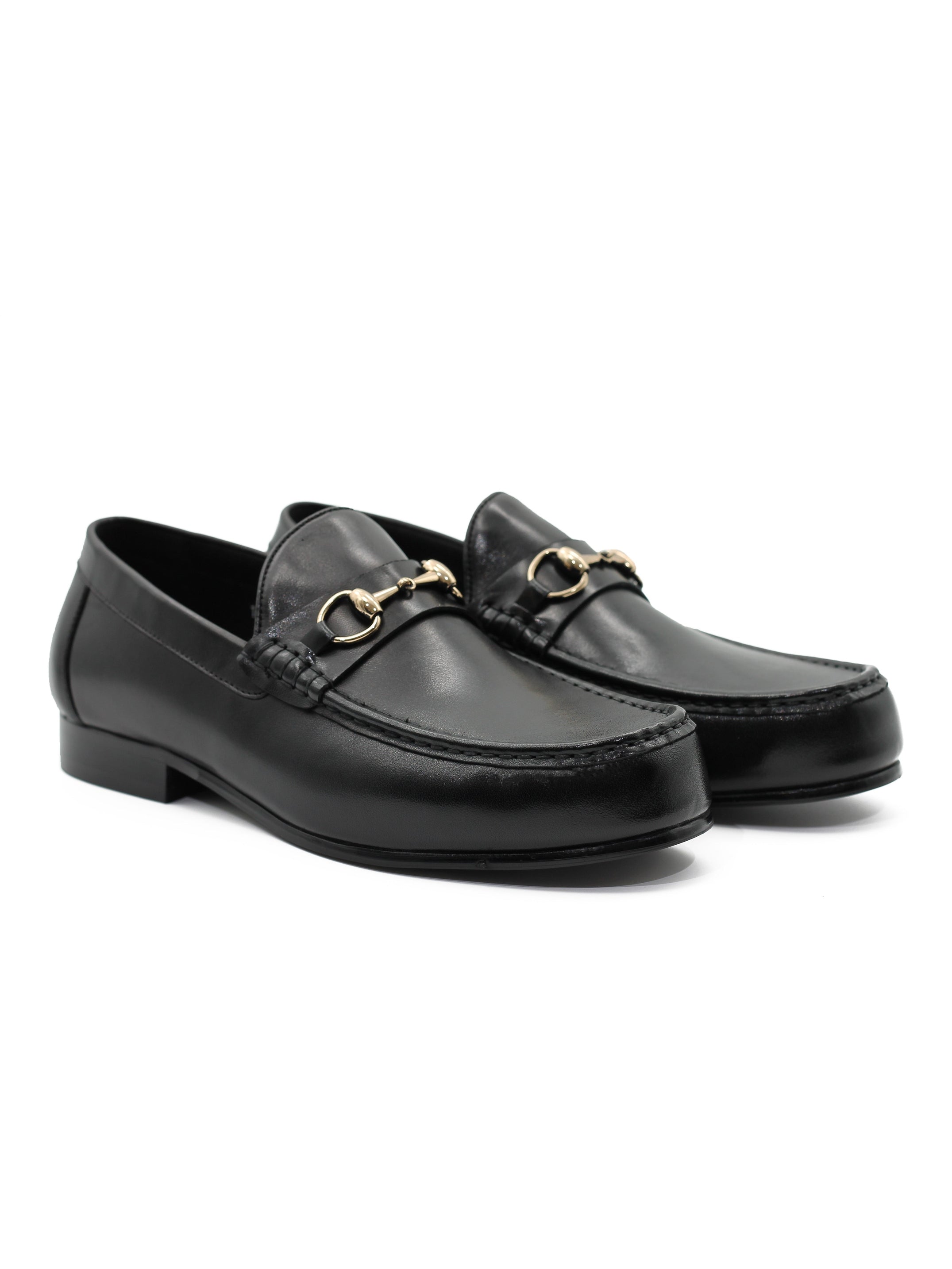 BLACK LEATHER SNAFFLE BIT LOAFERS