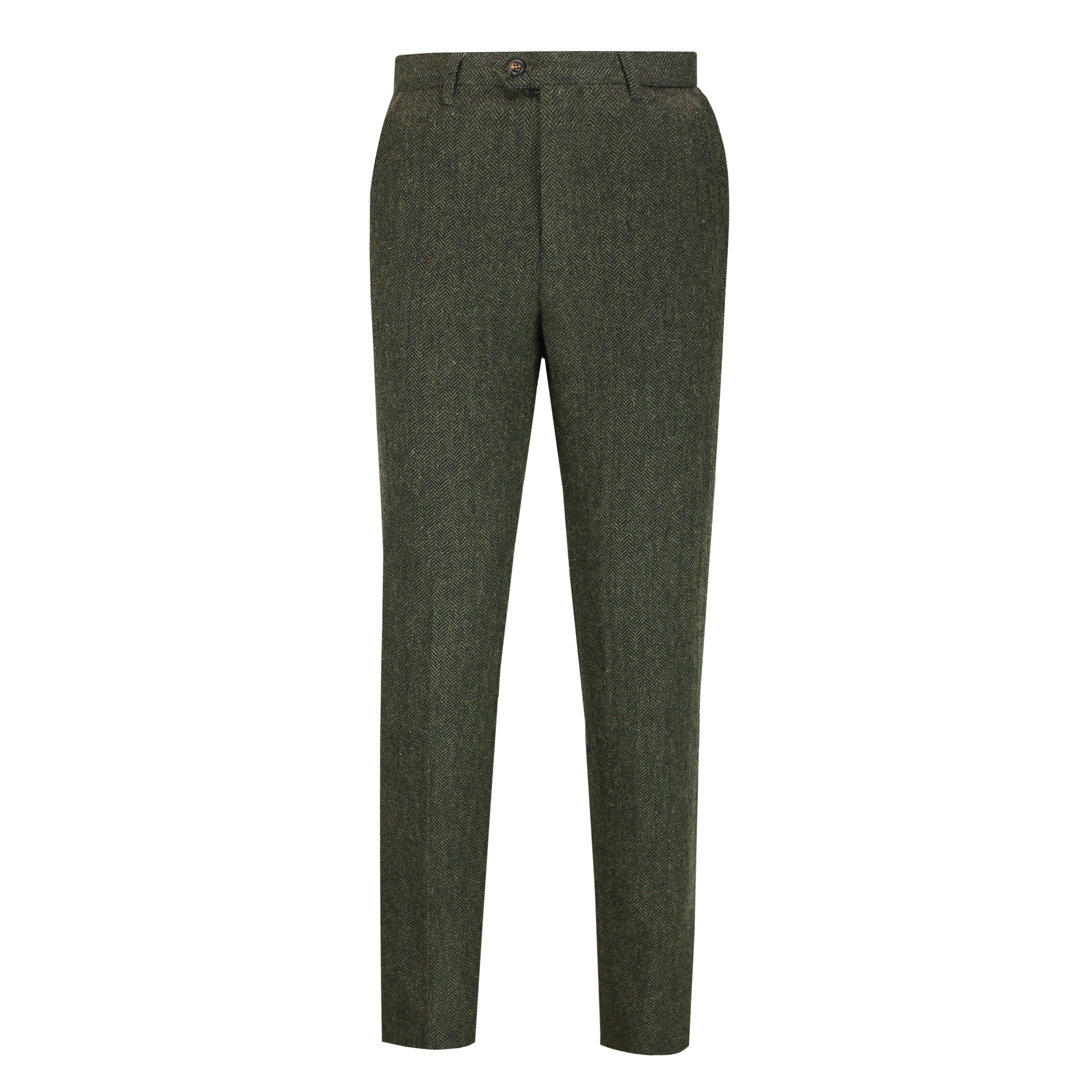 Edward - Mens Olive Green Herringbone 1920s Tailored Fit Suit Pants