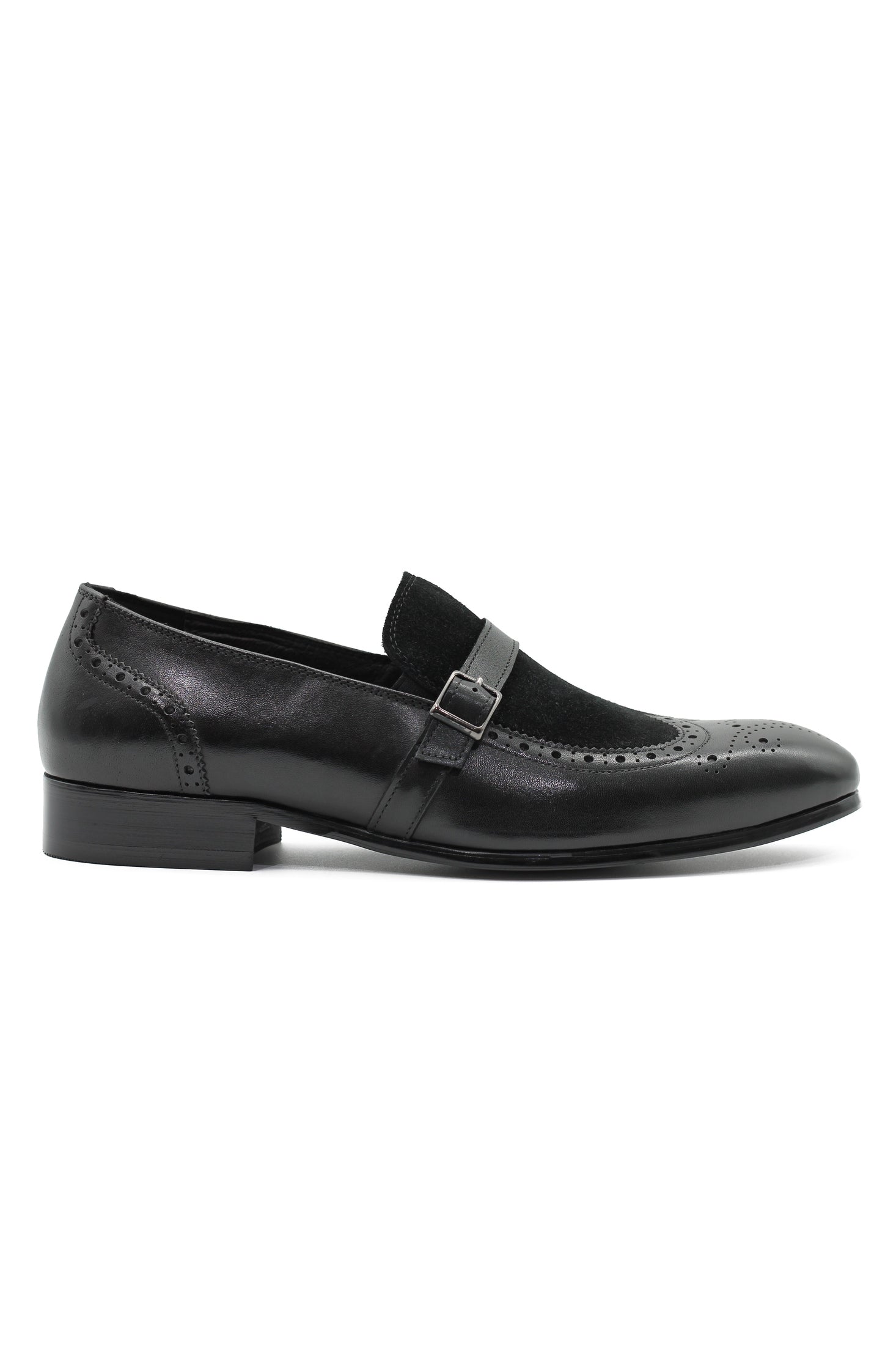 BLACK LEATHER & SUEDE MONK STRAP BROUGES