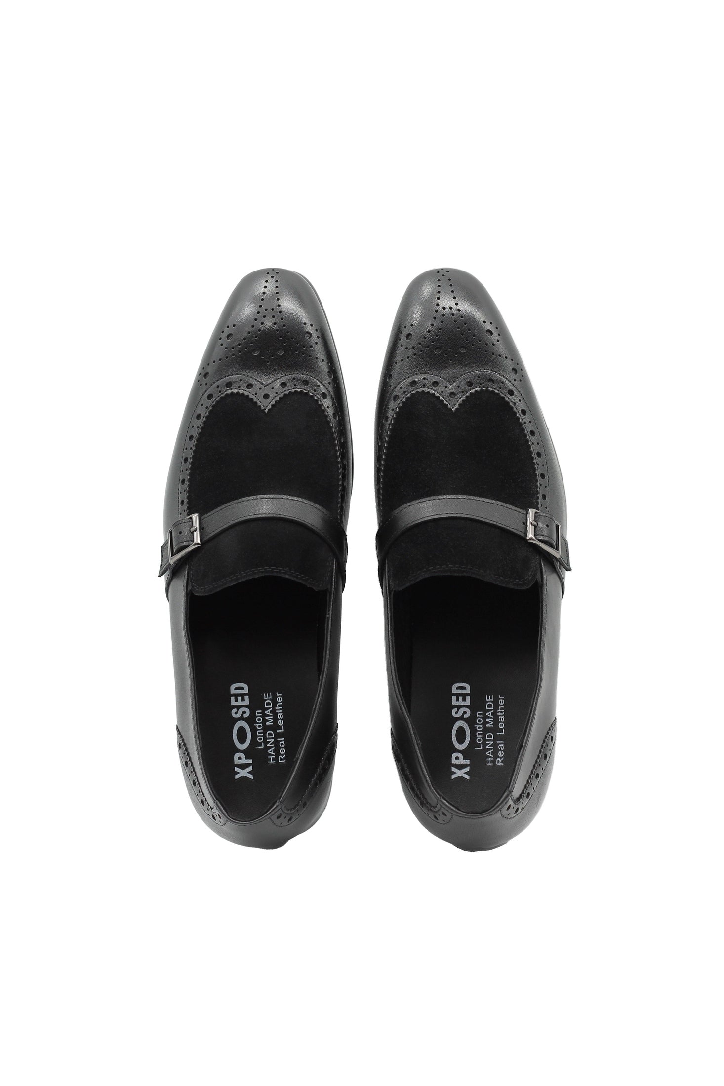 BLACK LEATHER & SUEDE MONK STRAP BROUGES