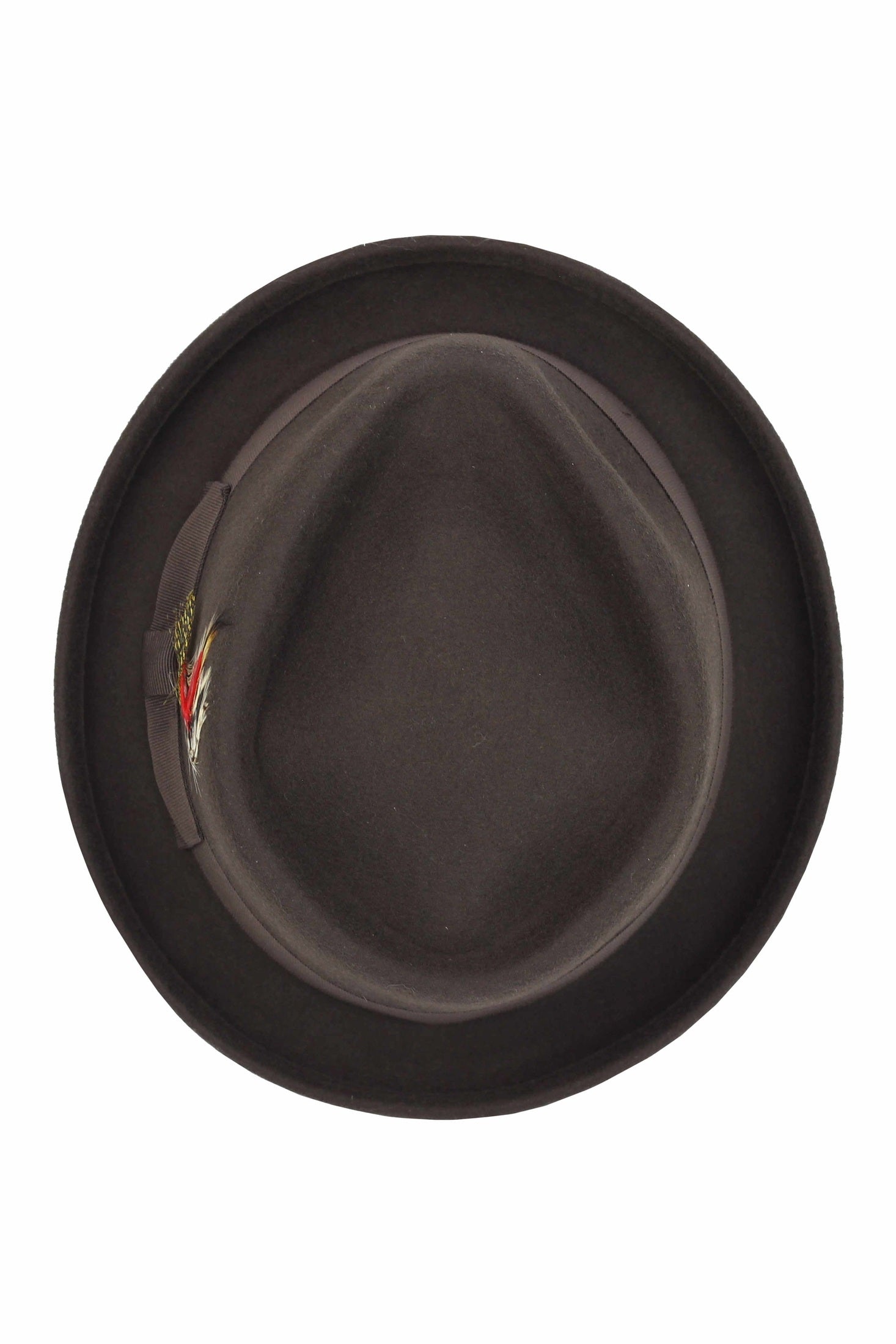 Pork Pie Brown Hat 100% Wool Felt Diamond Shape Crown - DC-310