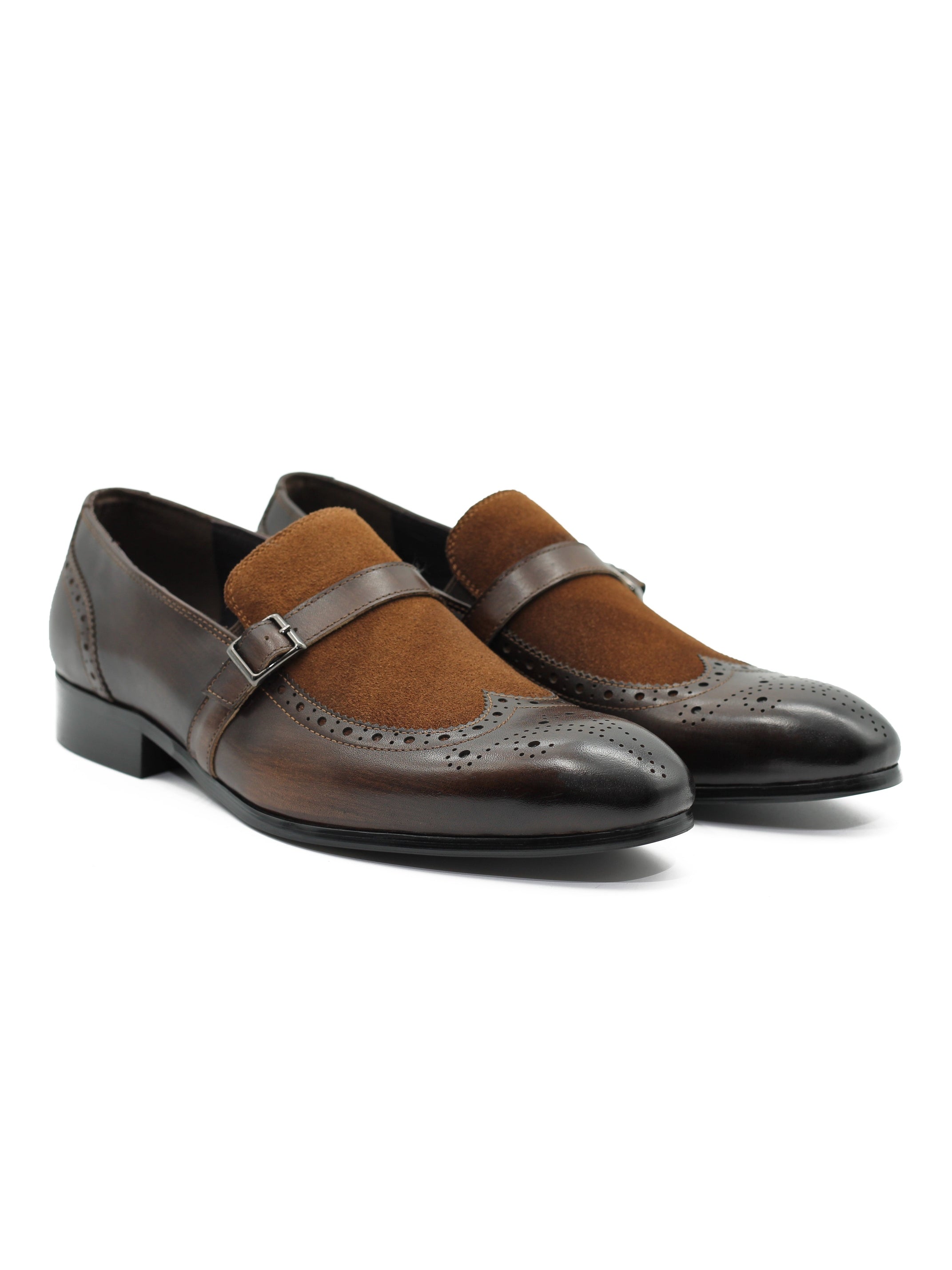 BROWN LEATHER & SUEDE MONK STRAP BROUGES