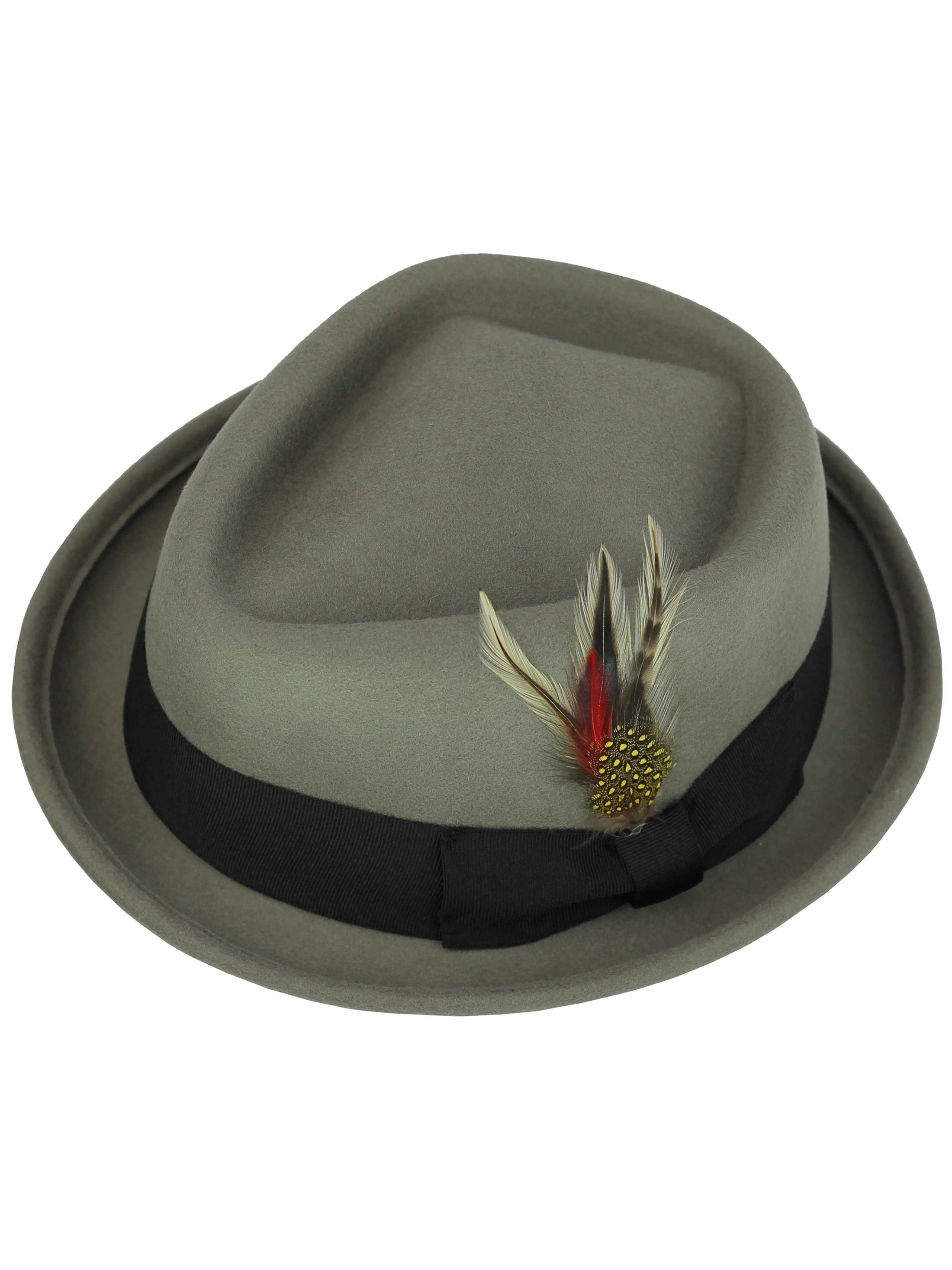 Pork Pie Grey Hat 100% Wool Felt Diamond Shape Crown