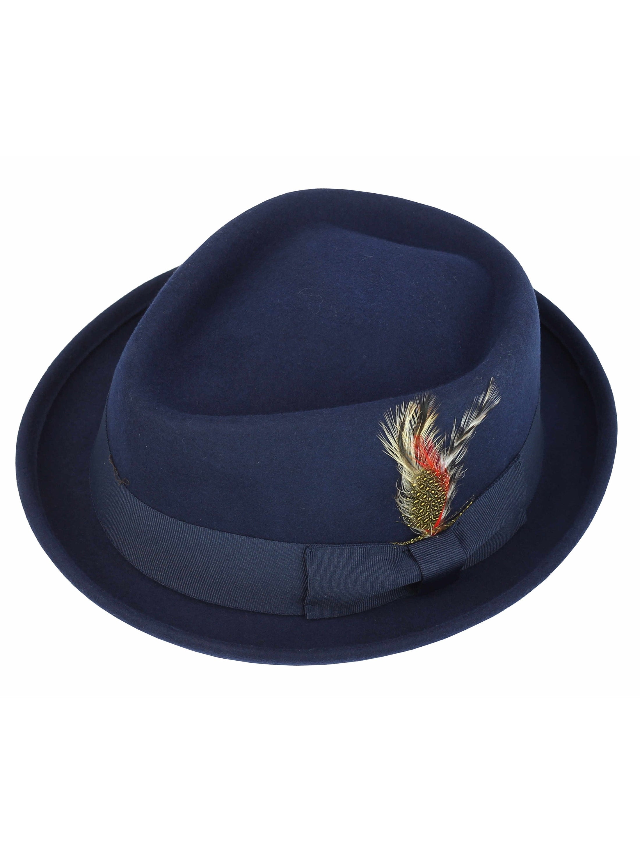 Pork Pie Navy Hat 100% Wool Felt Diamond Shape Crown