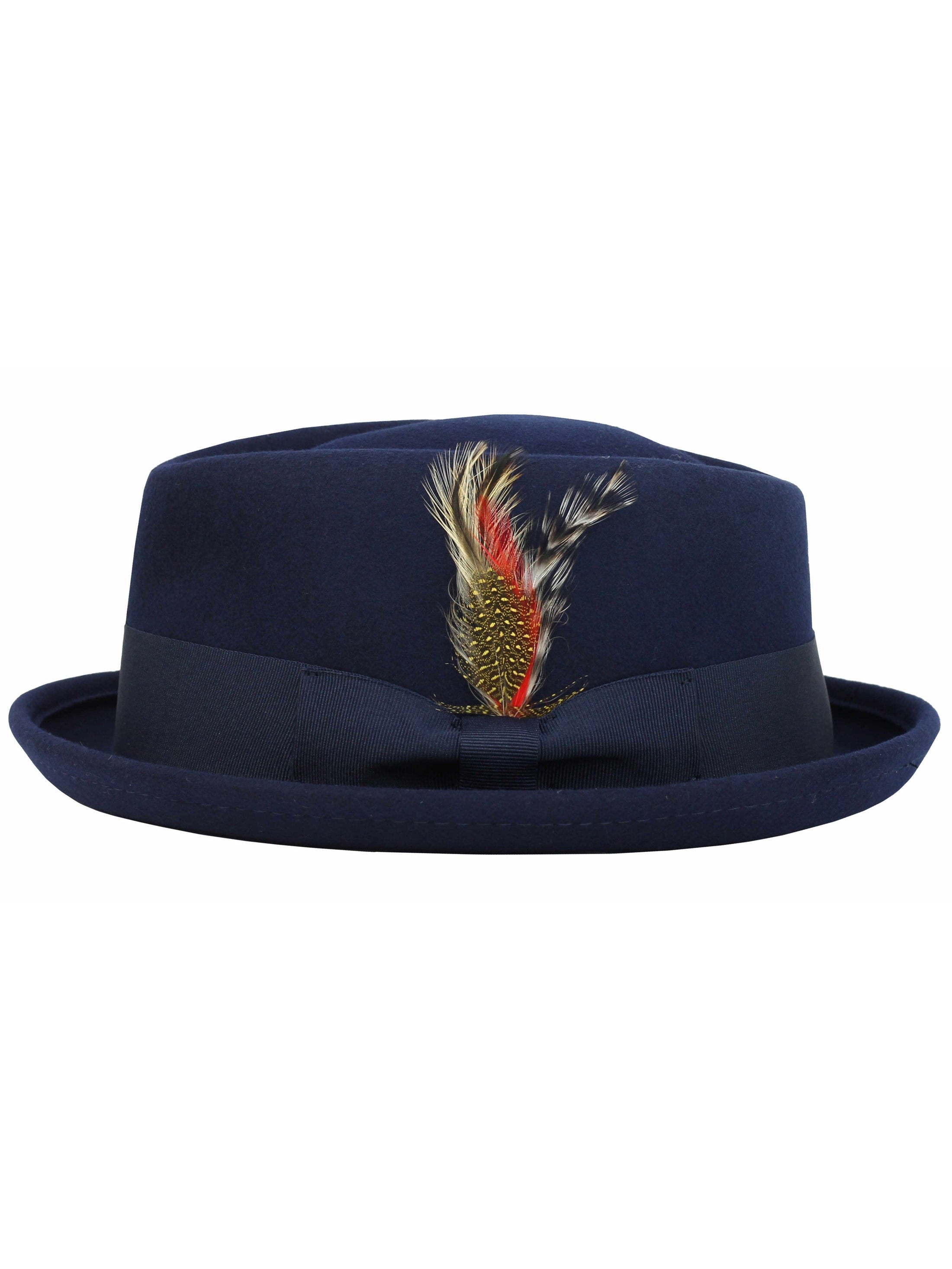 Pork Pie Navy Hat 100% Wool Felt Diamond Shape Crown