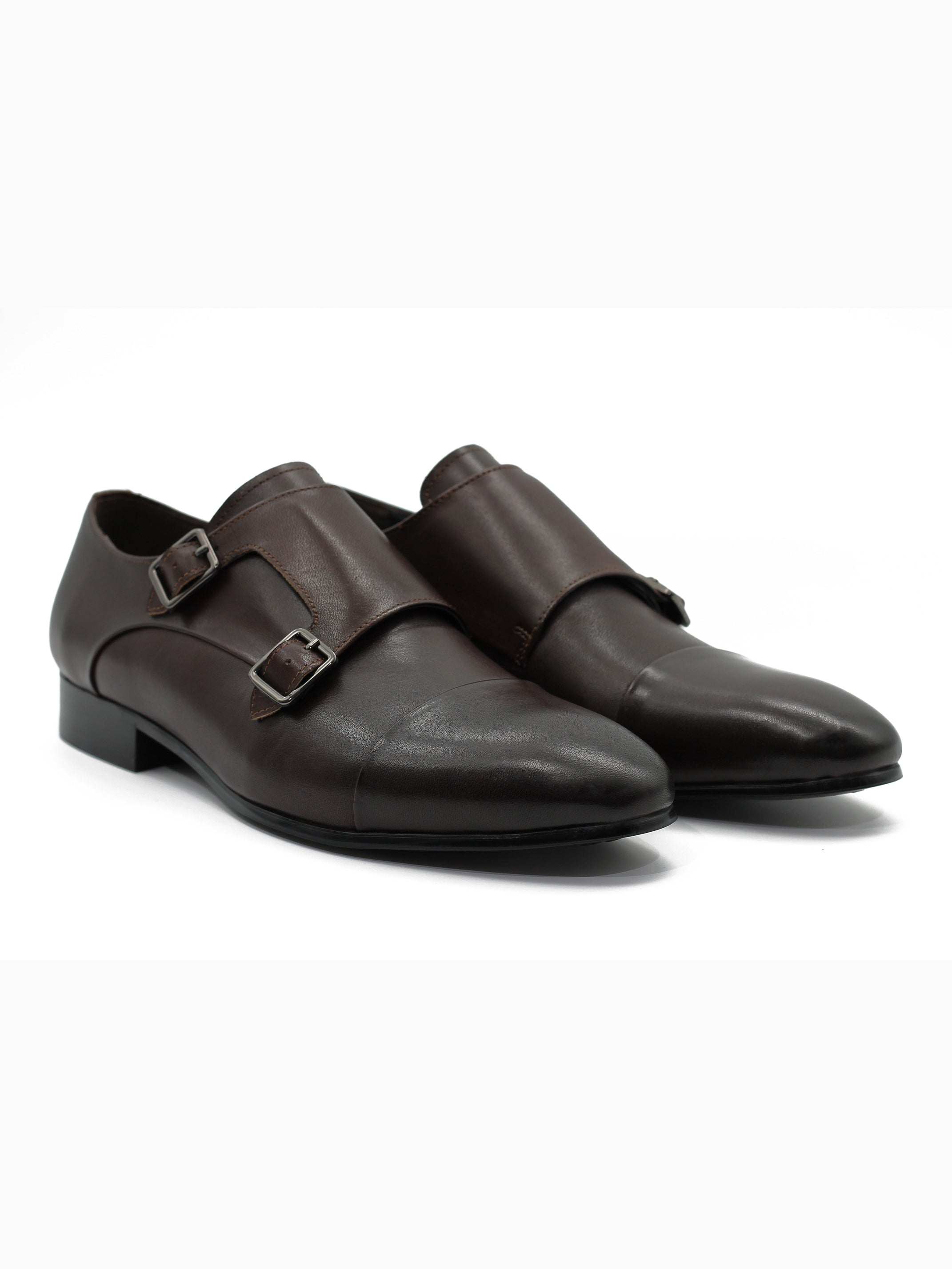 BROWN LEATHER DOUBLE MONK SHOES