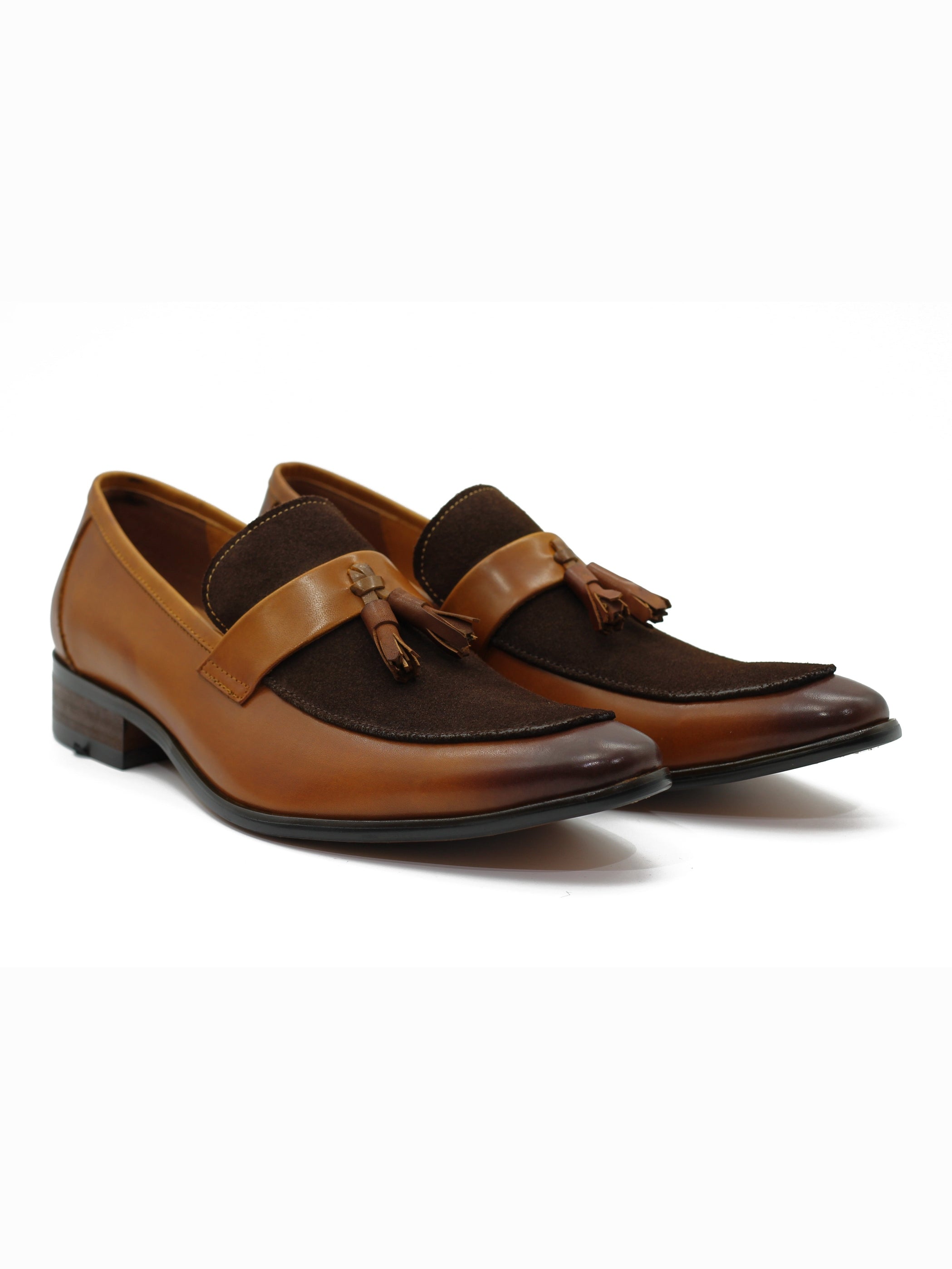 TAN LEATHER & SUEDE TASSEL LOAFER