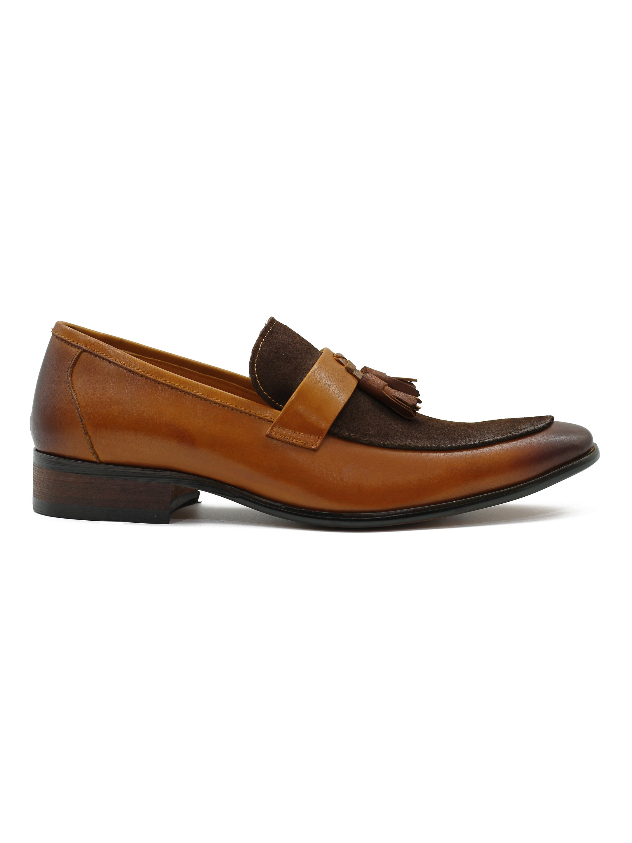 TAN LEATHER & SUEDE TASSEL LOAFER