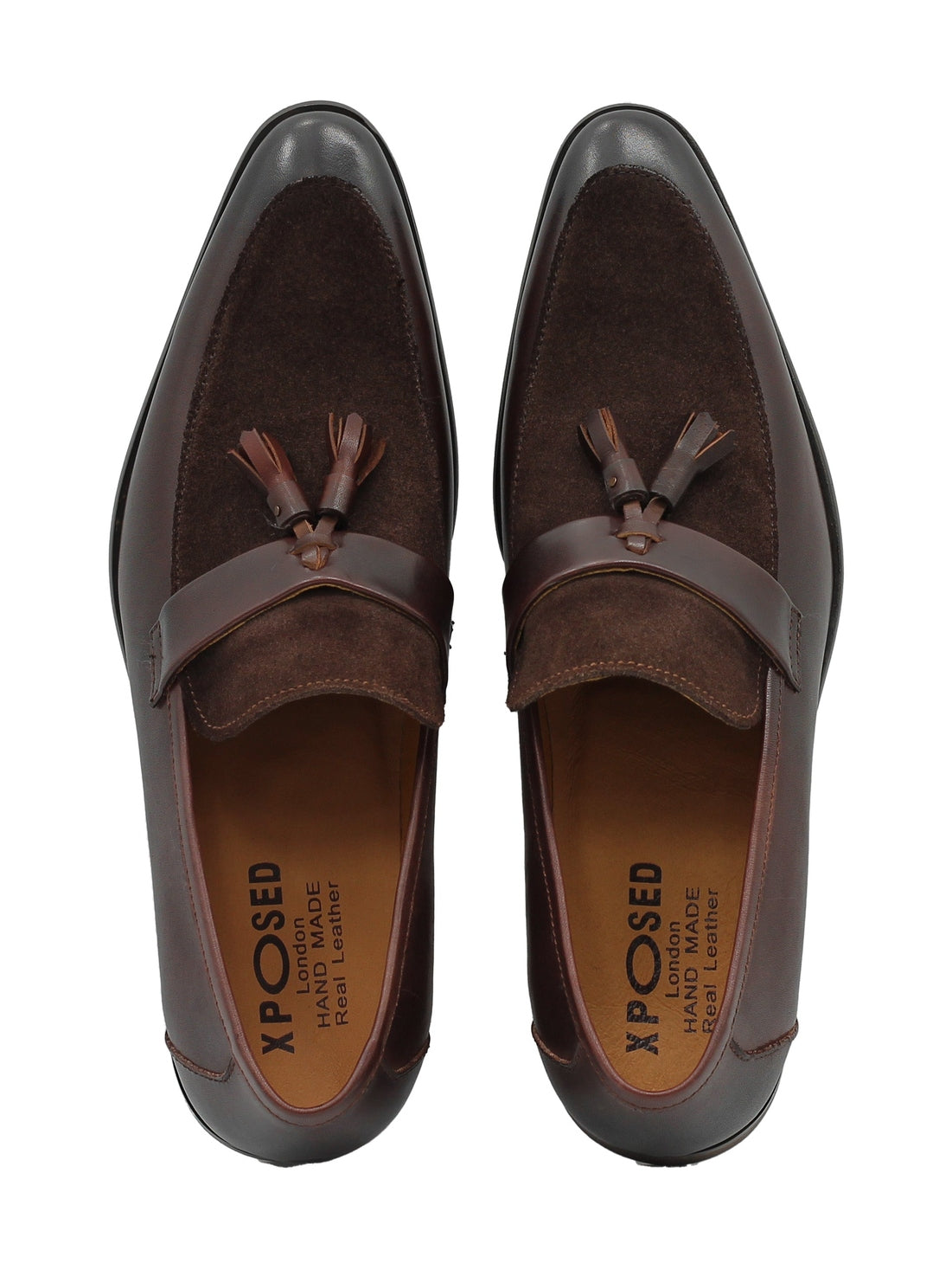 BROWN LEATHER & SUEDE TASSEL LOAFER