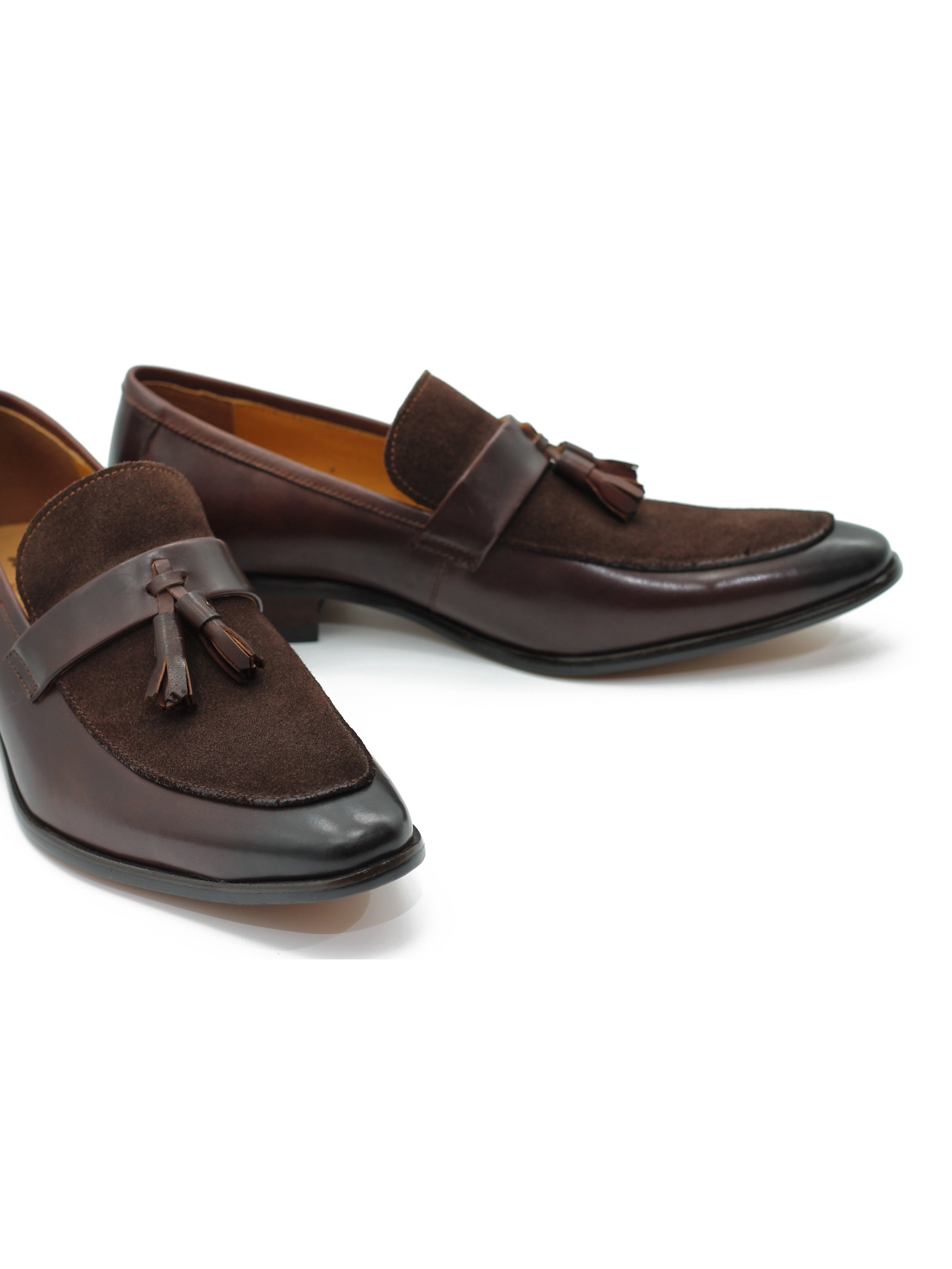 BROWN LEATHER & SUEDE TASSEL LOAFER