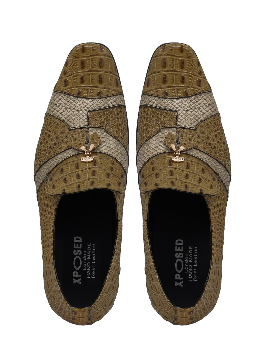 Two Tone Beige Real Leather Printer Party Loafers