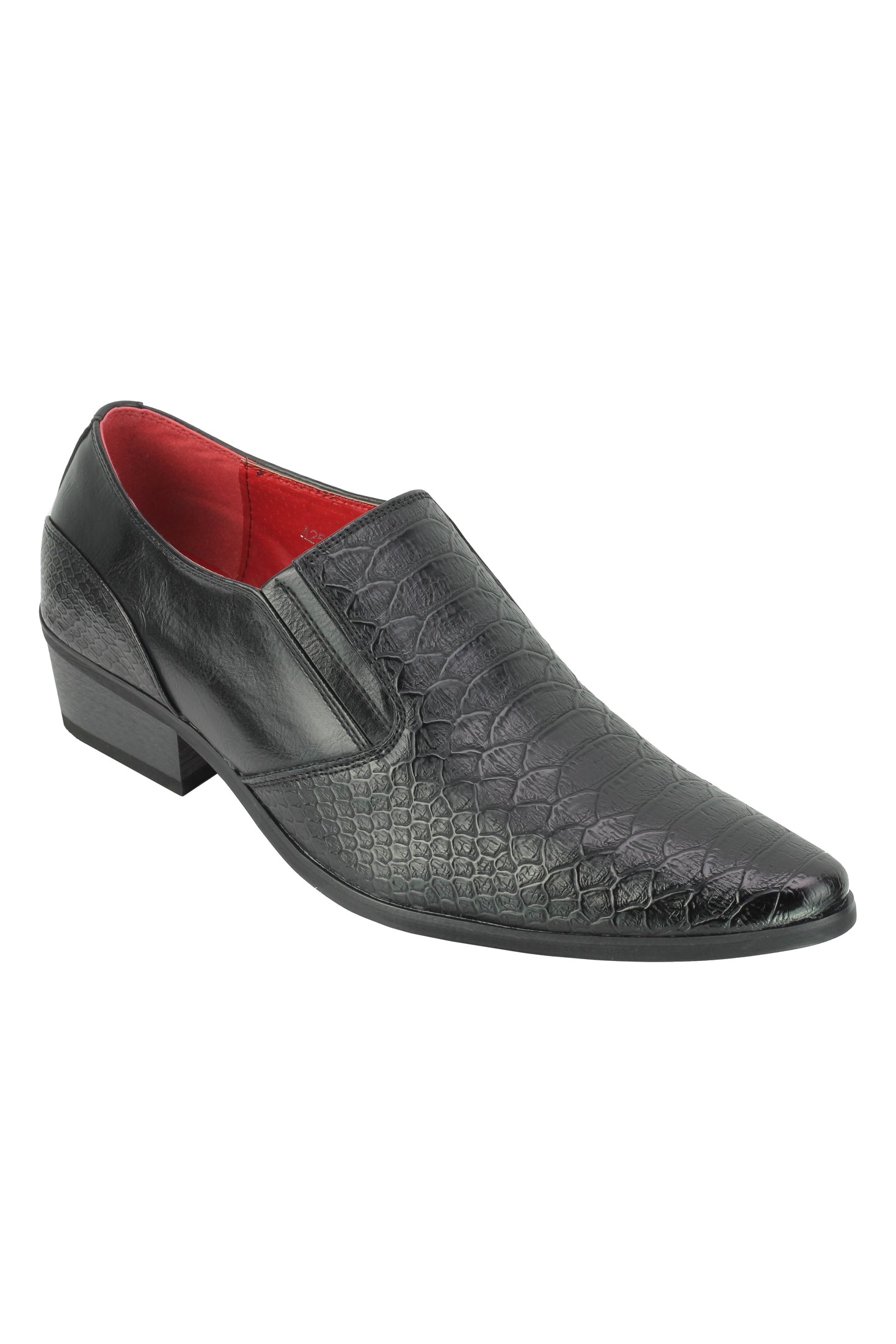 Mens Snakeskin Emboss Leather Loafers Retro Pointy Cuban Heel Slip on Party Shoe