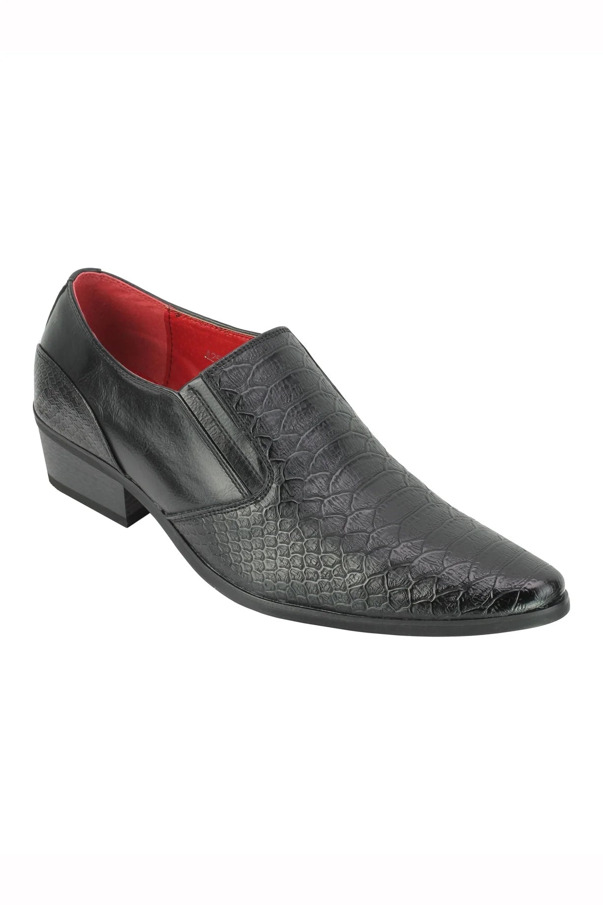 Mens Snakeskin Emboss Leather Loafers Retro Pointy Cuban Heel Slip on Party Shoe