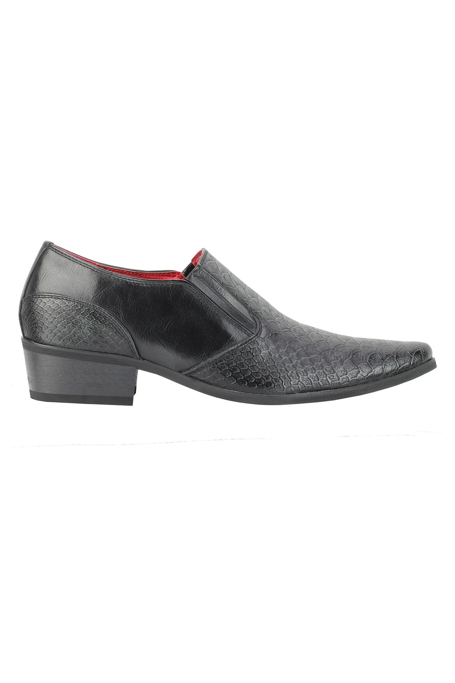 Mens Snakeskin Emboss Leather Loafers Retro Pointy Cuban Heel Slip on Party Shoe