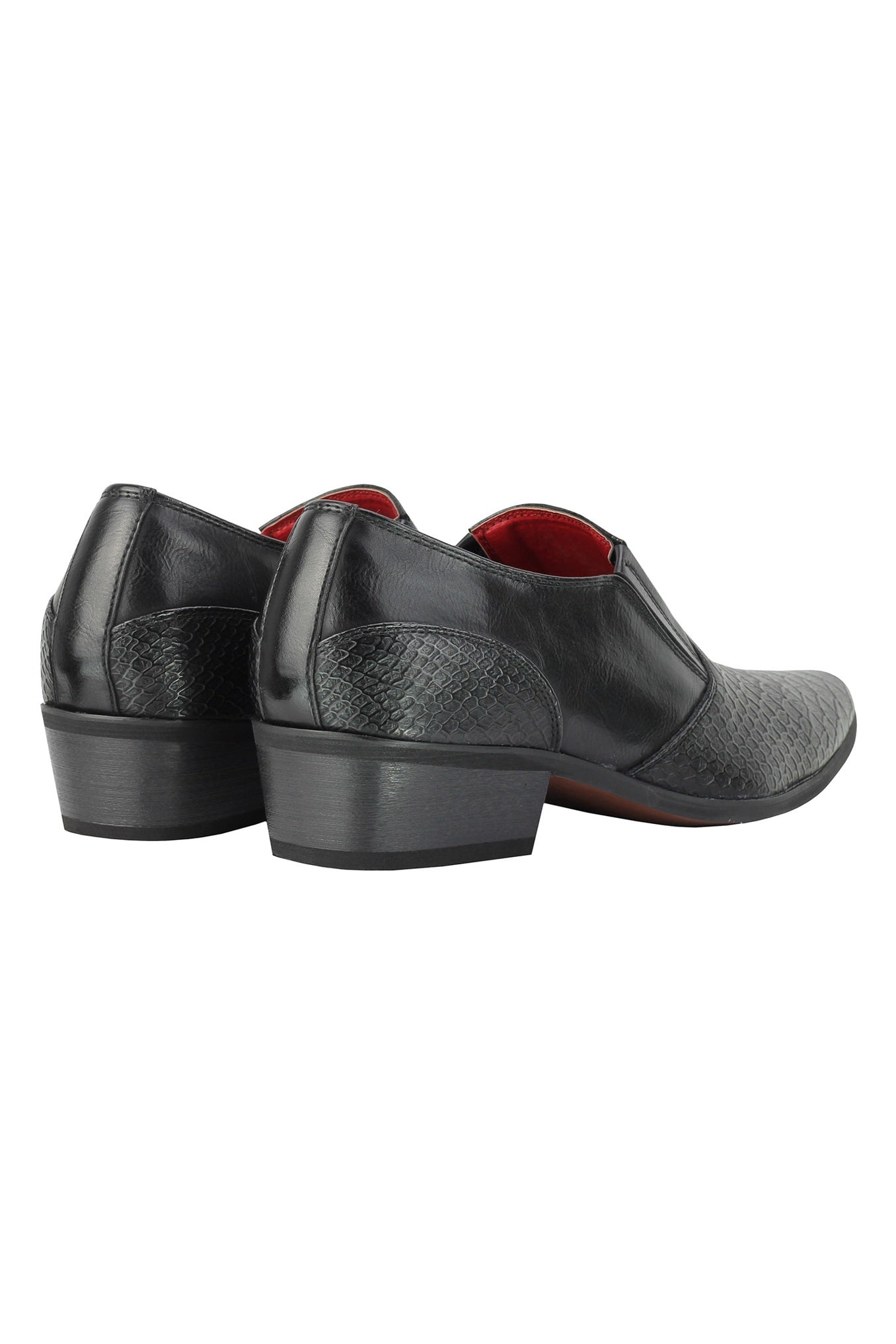 Mens Snakeskin Emboss Leather Loafers Retro Pointy Cuban Heel Slip on Party Shoe