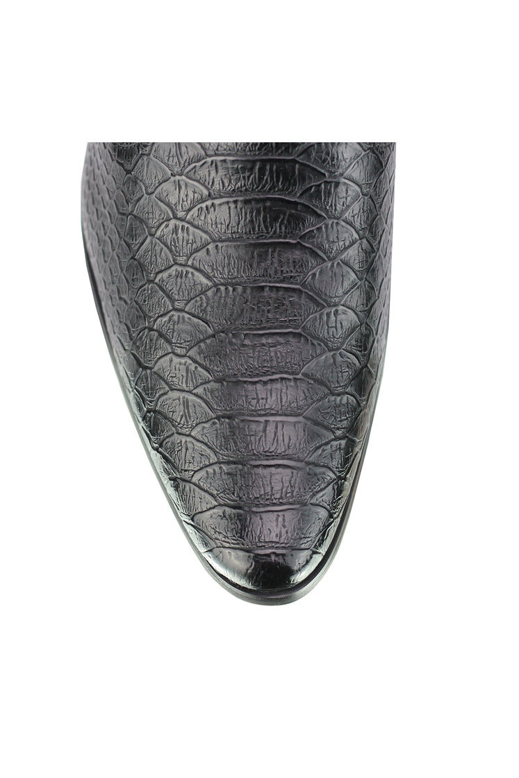 Mens Snakeskin Emboss Leather Loafers Retro Pointy Cuban Heel Slip on Party Shoe