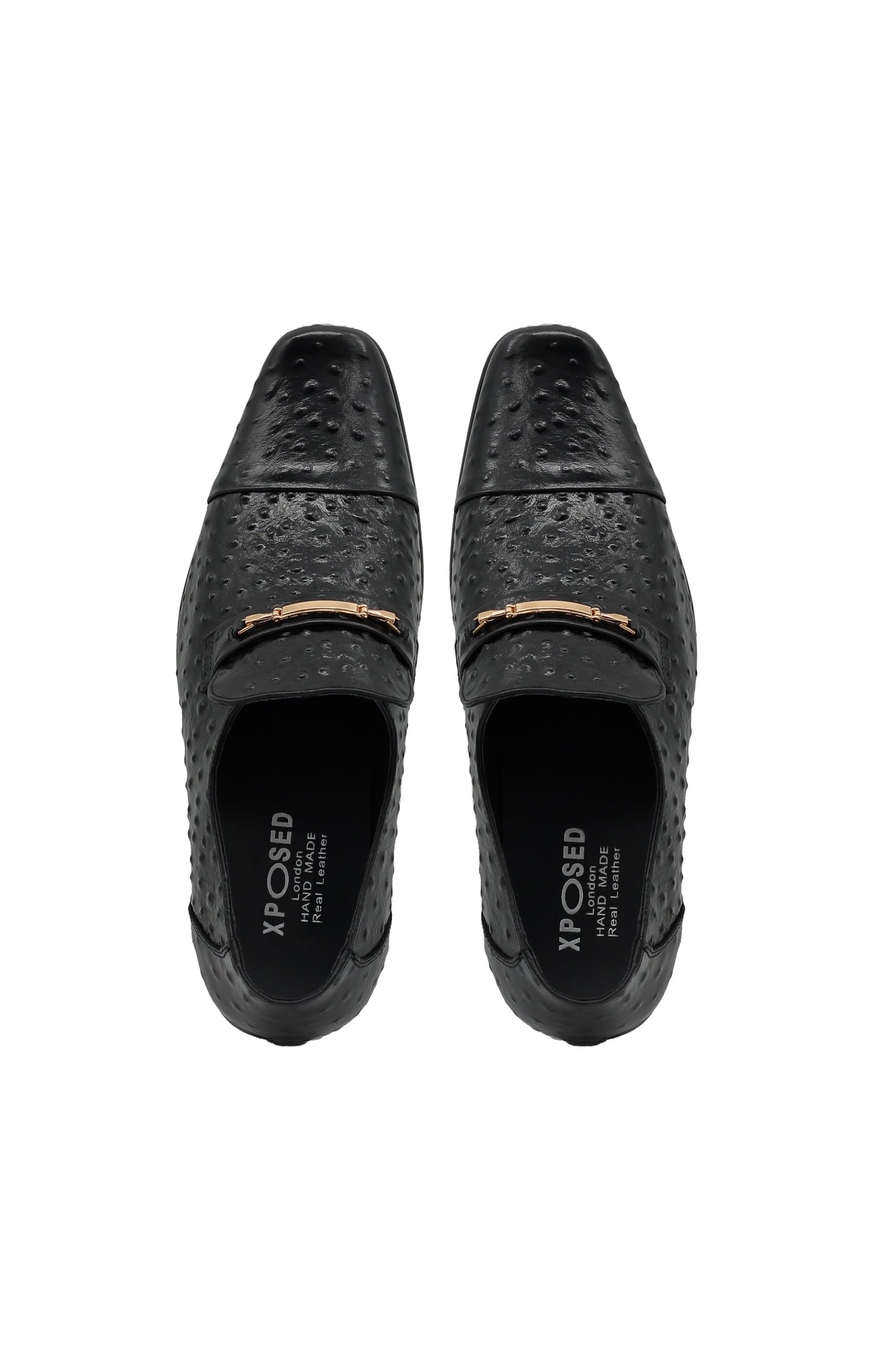 GOLD BUCKLE BLACK SHINY LEATHER LOAFERS