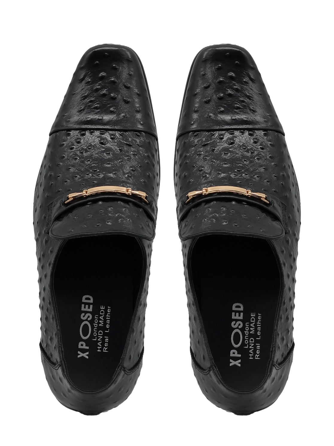 GOLD BUCKLE BLACK SHINY LEATHER LOAFERS