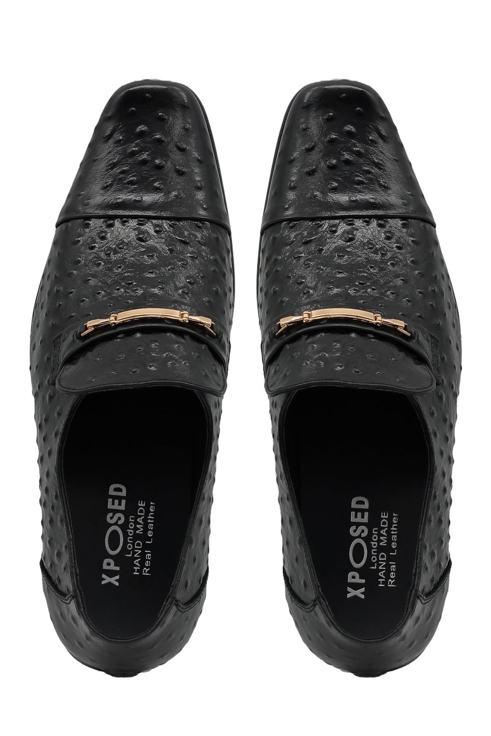 Black Shiny Leather Loafers with Gold Buckle | XPOSED LONDON