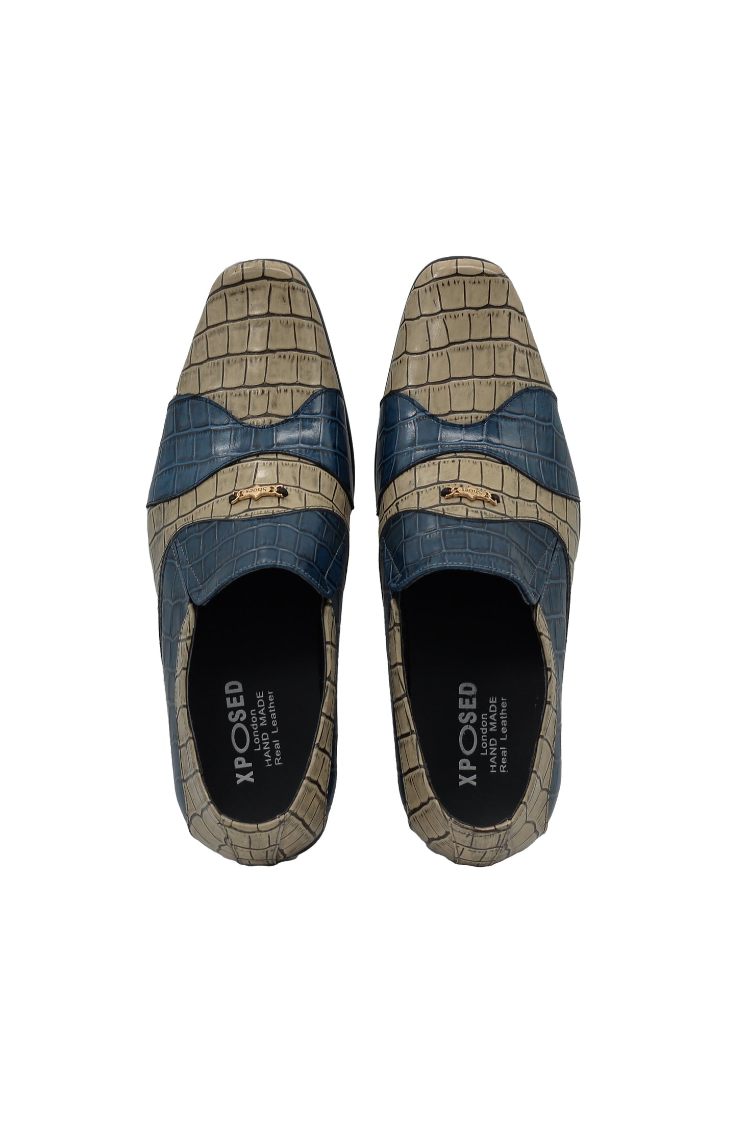 Blue Beige Tone Real Leather Loafers