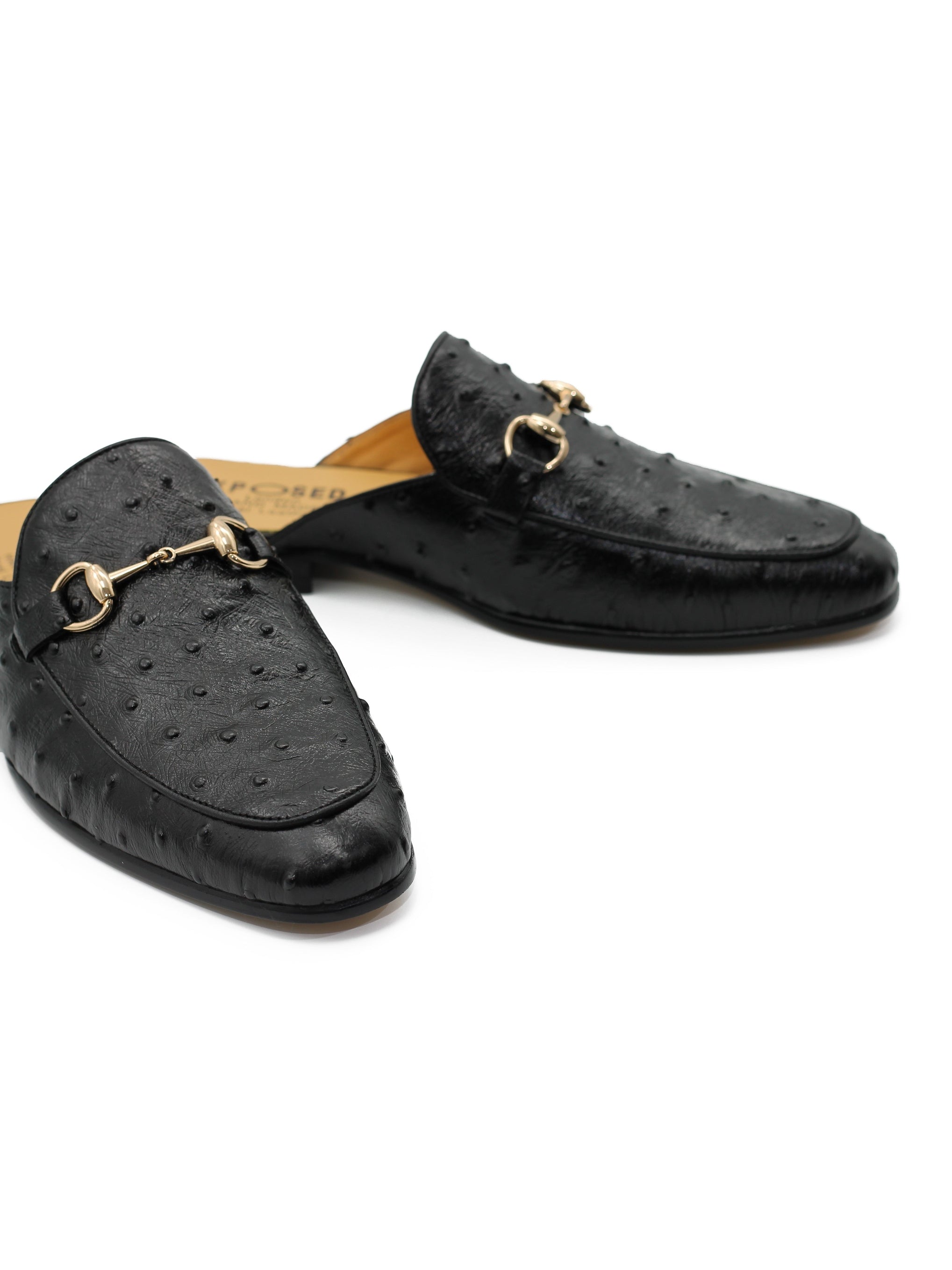 BLACK LEATHER SNAFFLE BIT SLIPPERS