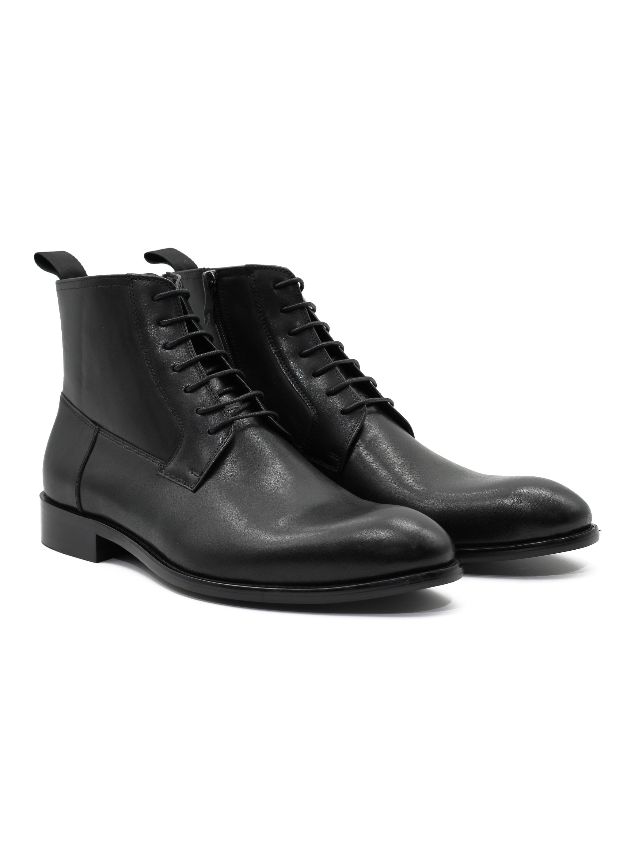 BLACK LEATHER ANKLE DERBY BOOTS