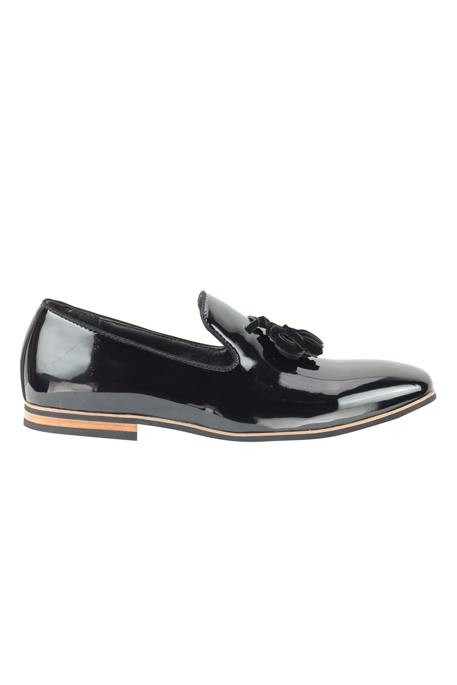 FAUX LEATHER SHINY SLIP ON BLACK SHOES