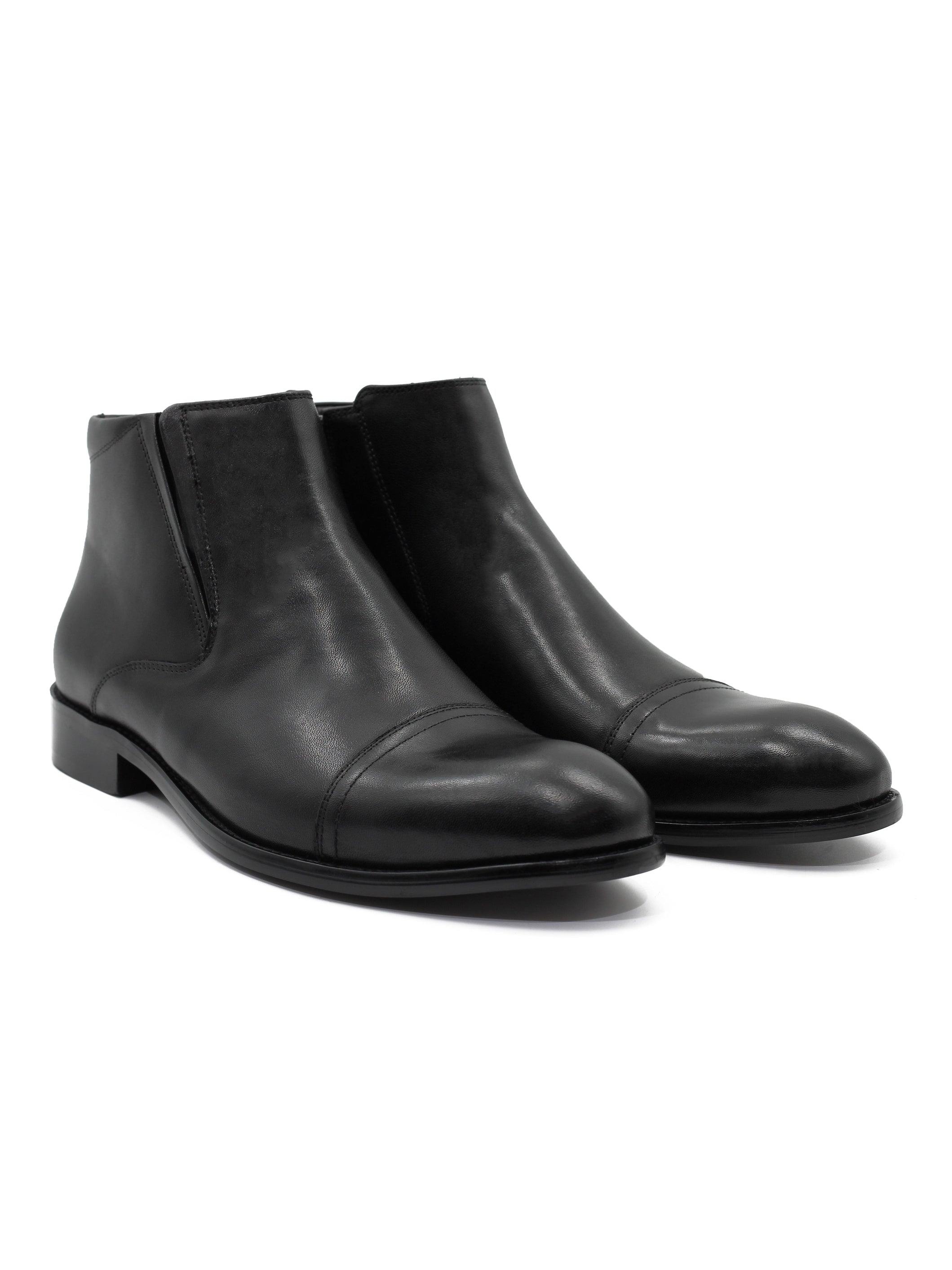 BLACK LEATHER ANKLE BOOTS