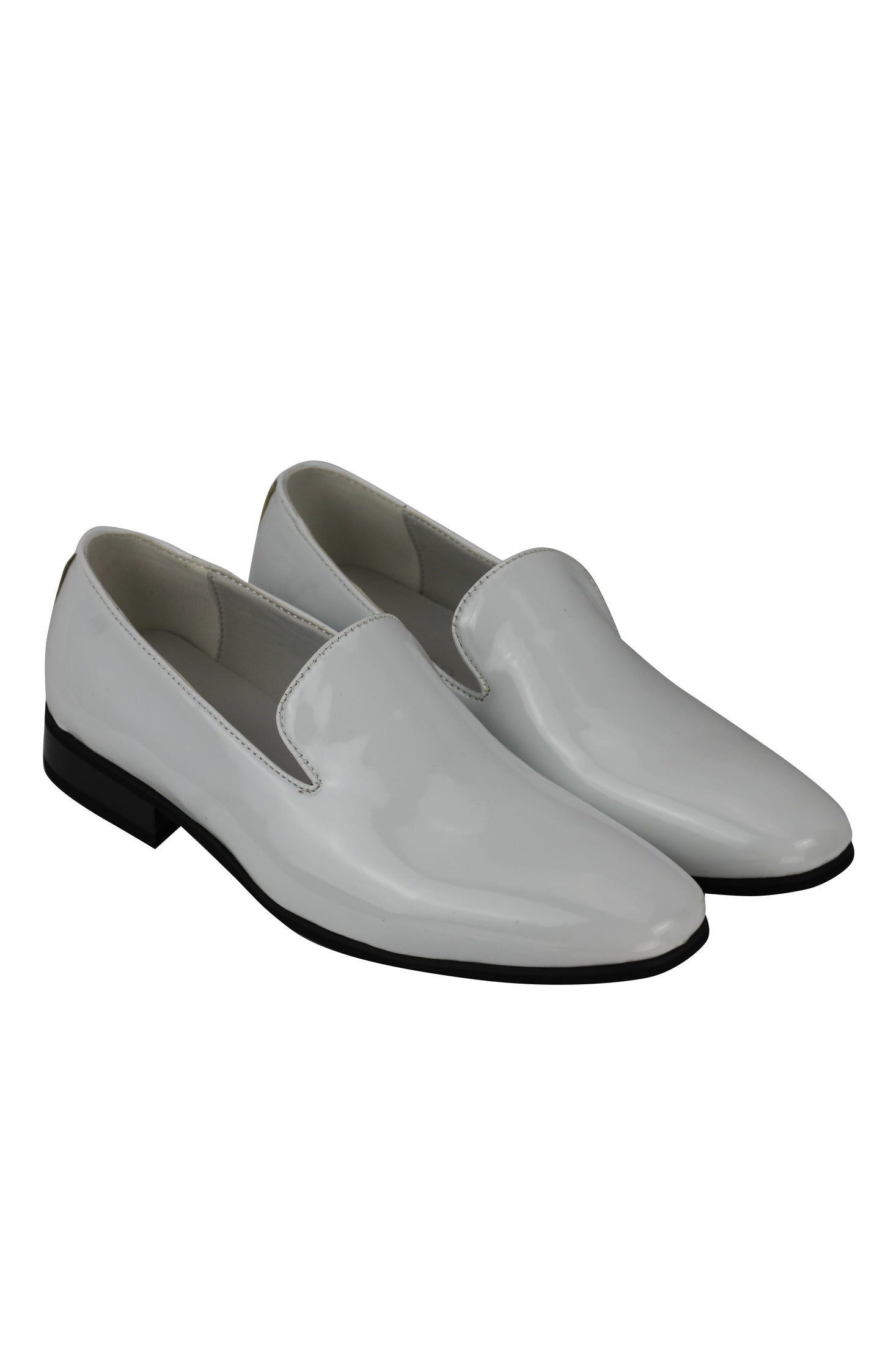 FAUX PATENT LEATHER SHINY SLIP ON SHOES IN WHITE