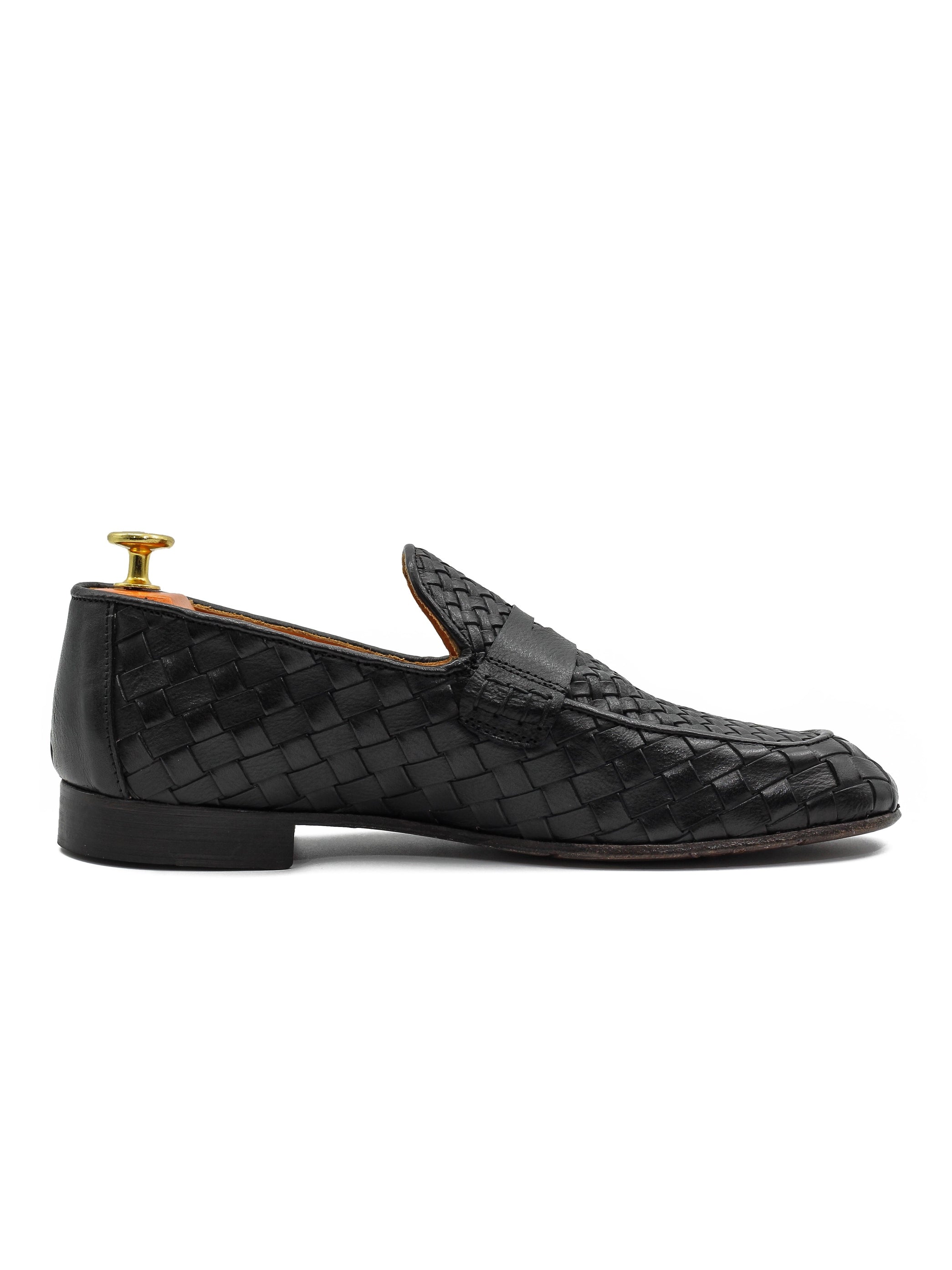 ROME 05 – BLACK ITALIAN CALF LEATHER WOVEN PENNY LOAFER