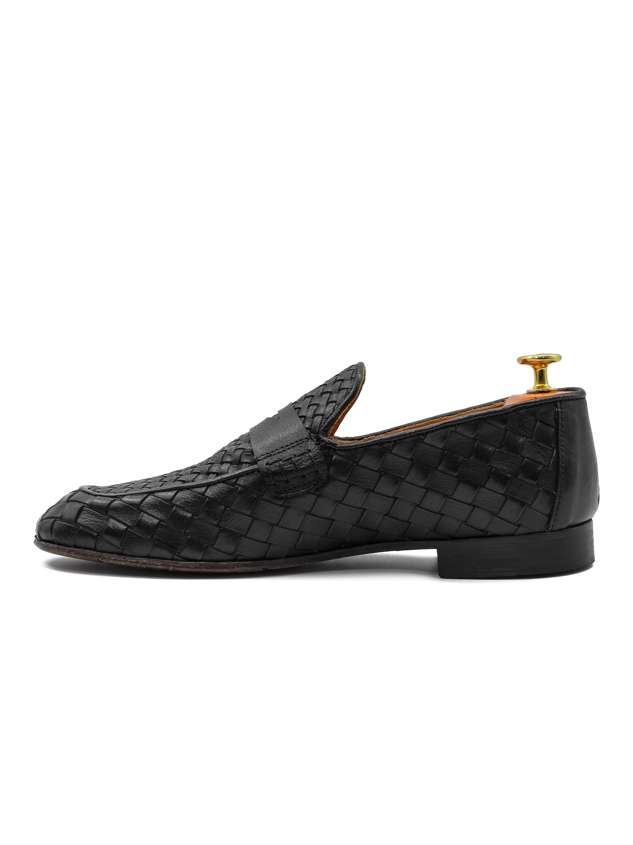 ROME 05 – BLACK ITALIAN CALF LEATHER WOVEN PENNY LOAFER