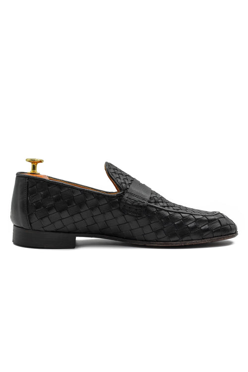 ROME 05 – BLACK ITALIAN CALF LEATHER WOVEN PENNY LOAFER