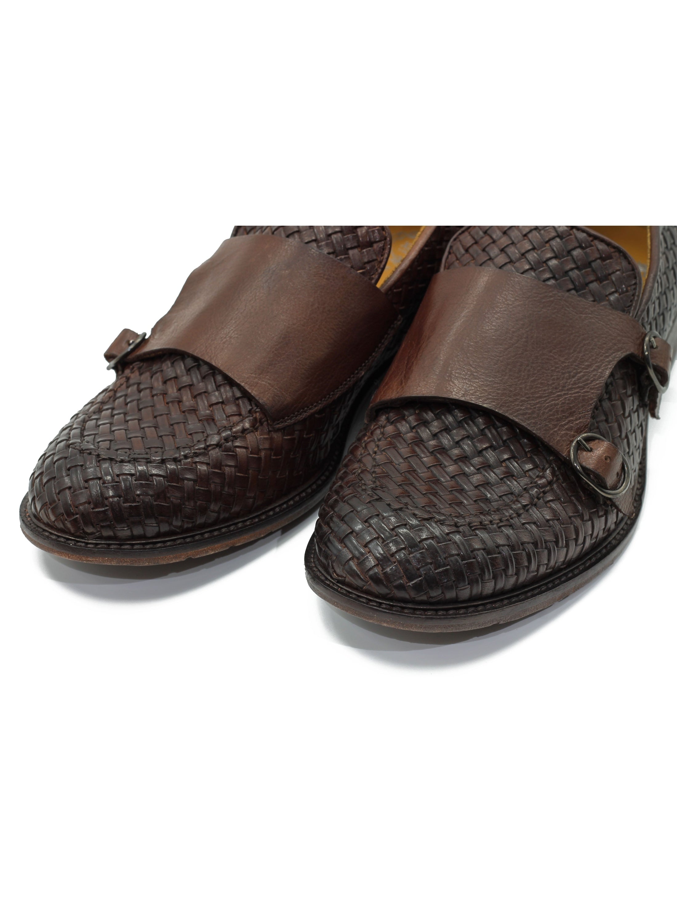 FLORENCE 2 - DOUBLE BUCKLE MONK LOAFER IN BROWN INTERWEAVE ITALIAN LEATHER