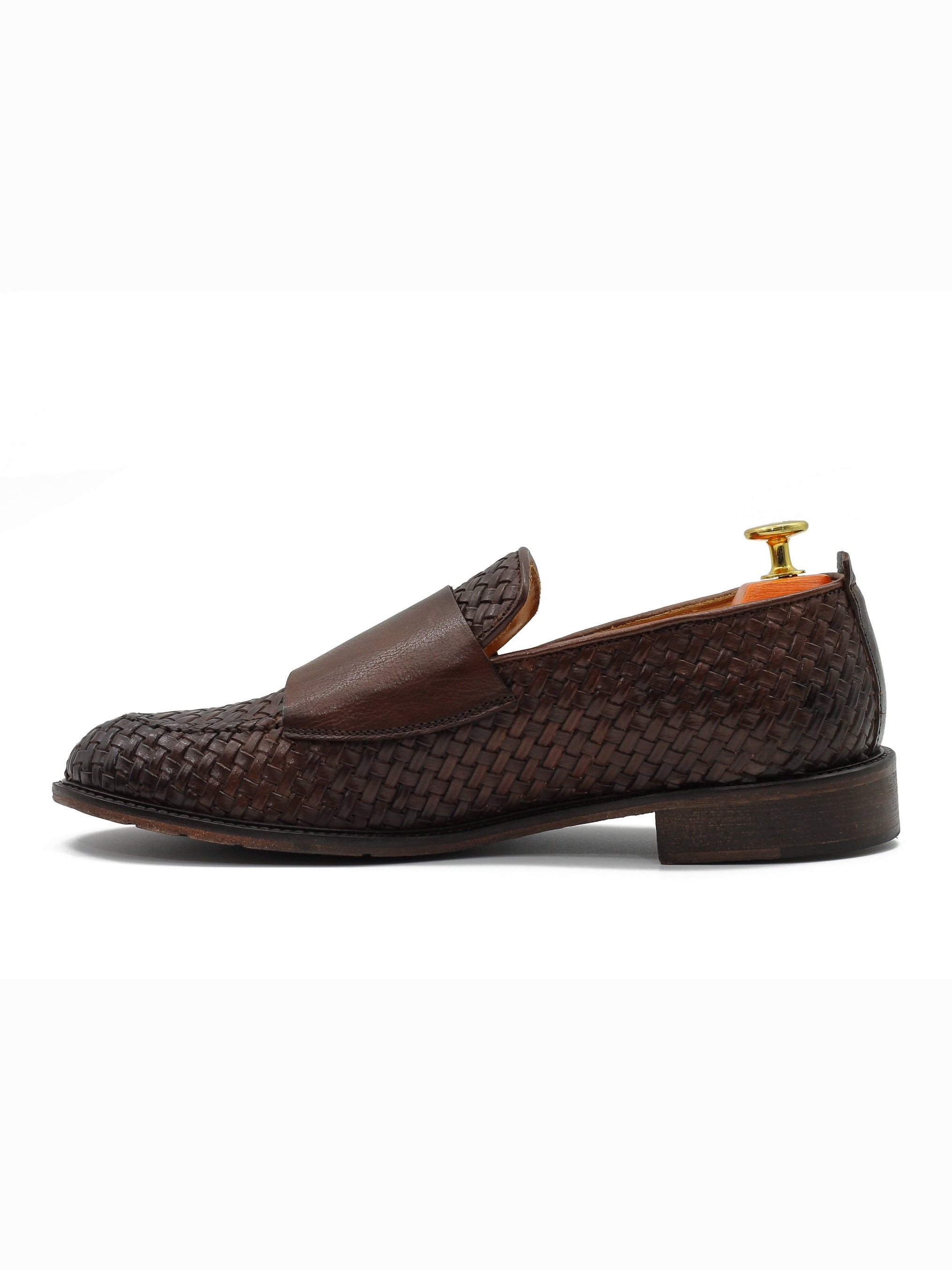 FLORENCE 2 - DOUBLE BUCKLE MONK LOAFER IN BROWN INTERWEAVE ITALIAN LEATHER