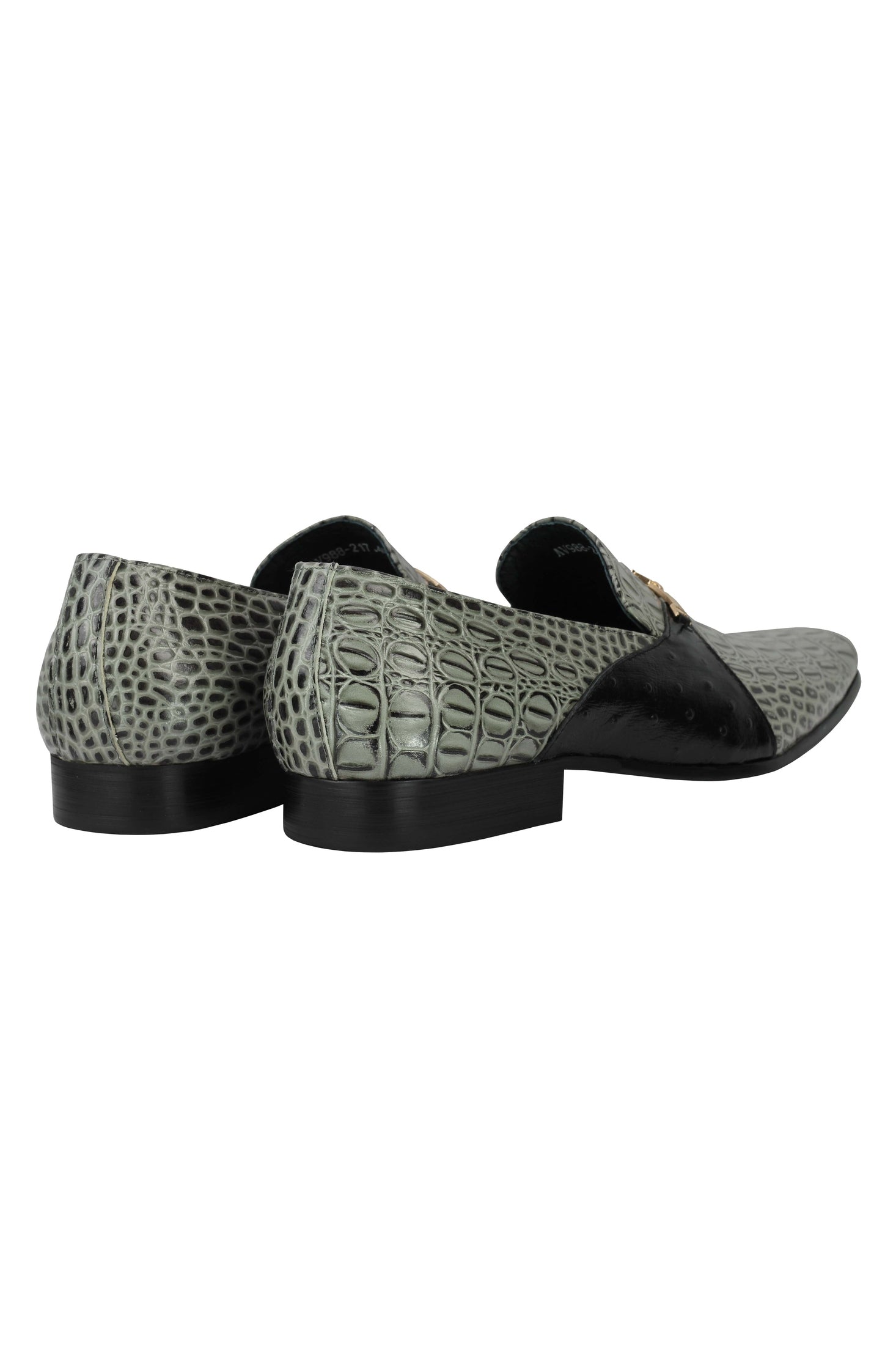 Real Leather Grey Croc Effect Gold Buckle Shoes