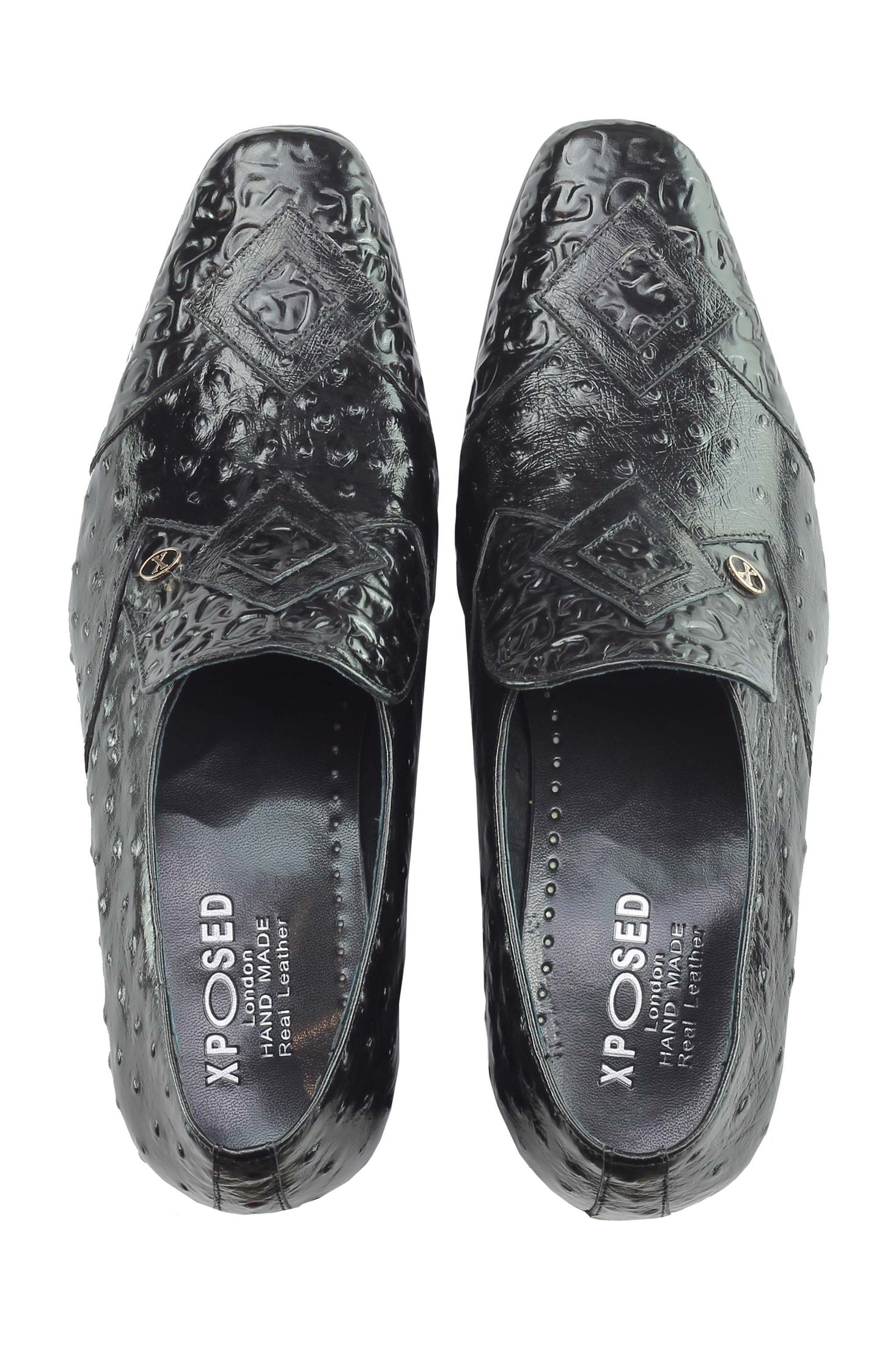 Mens Black Real Leather Ostrich Skin Print Smart Office Party Loafer Dress Shoes